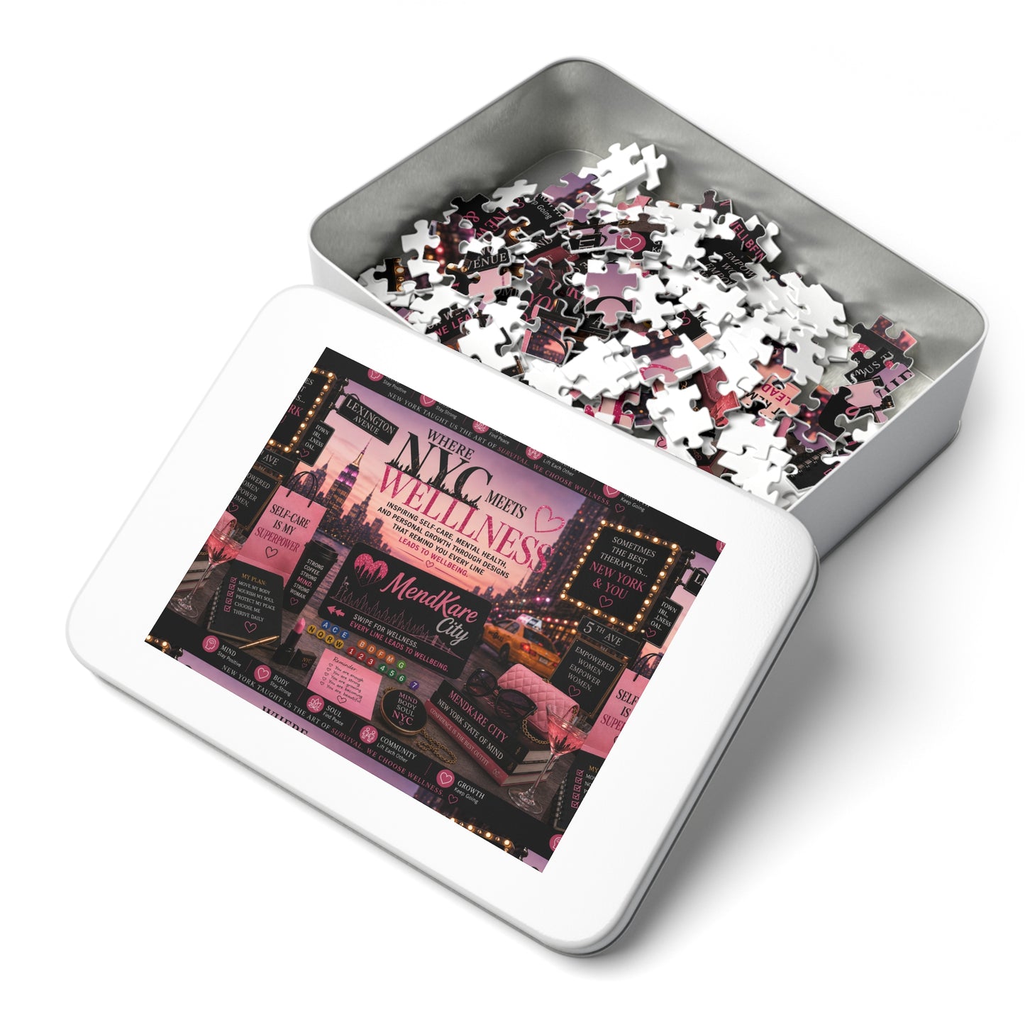 NYC Wellness Jigsaw Puzzle with Tin – 'Where NYC Meets Wellness' Inspirational Puzzle Gift
