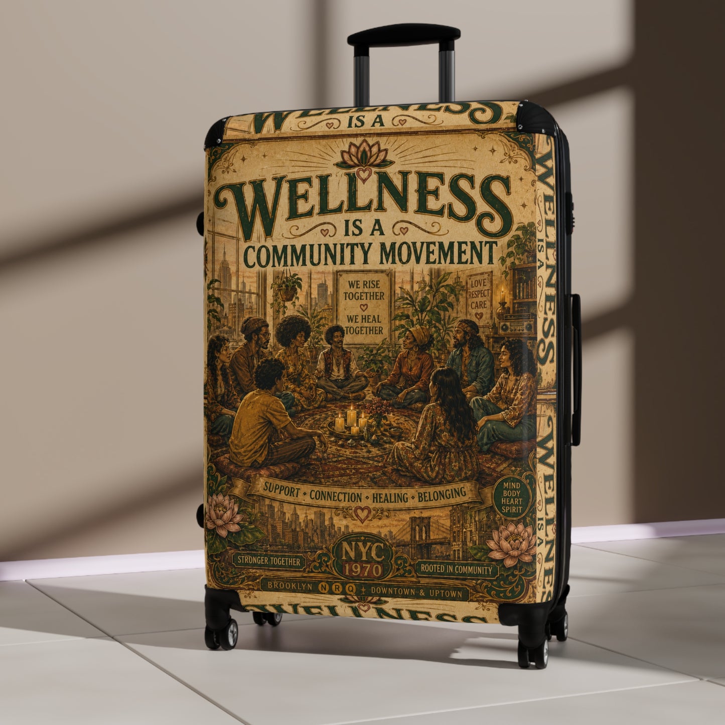 Wellness Community Movement Carry-On Suitcase — Vintage Group Gathering Travel Luggage