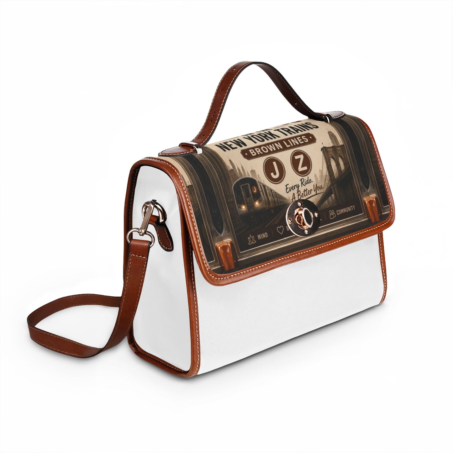 Vintage NYC Subway Canvas Bag — "Wellness on the New York Trains" Waterproof Satchel