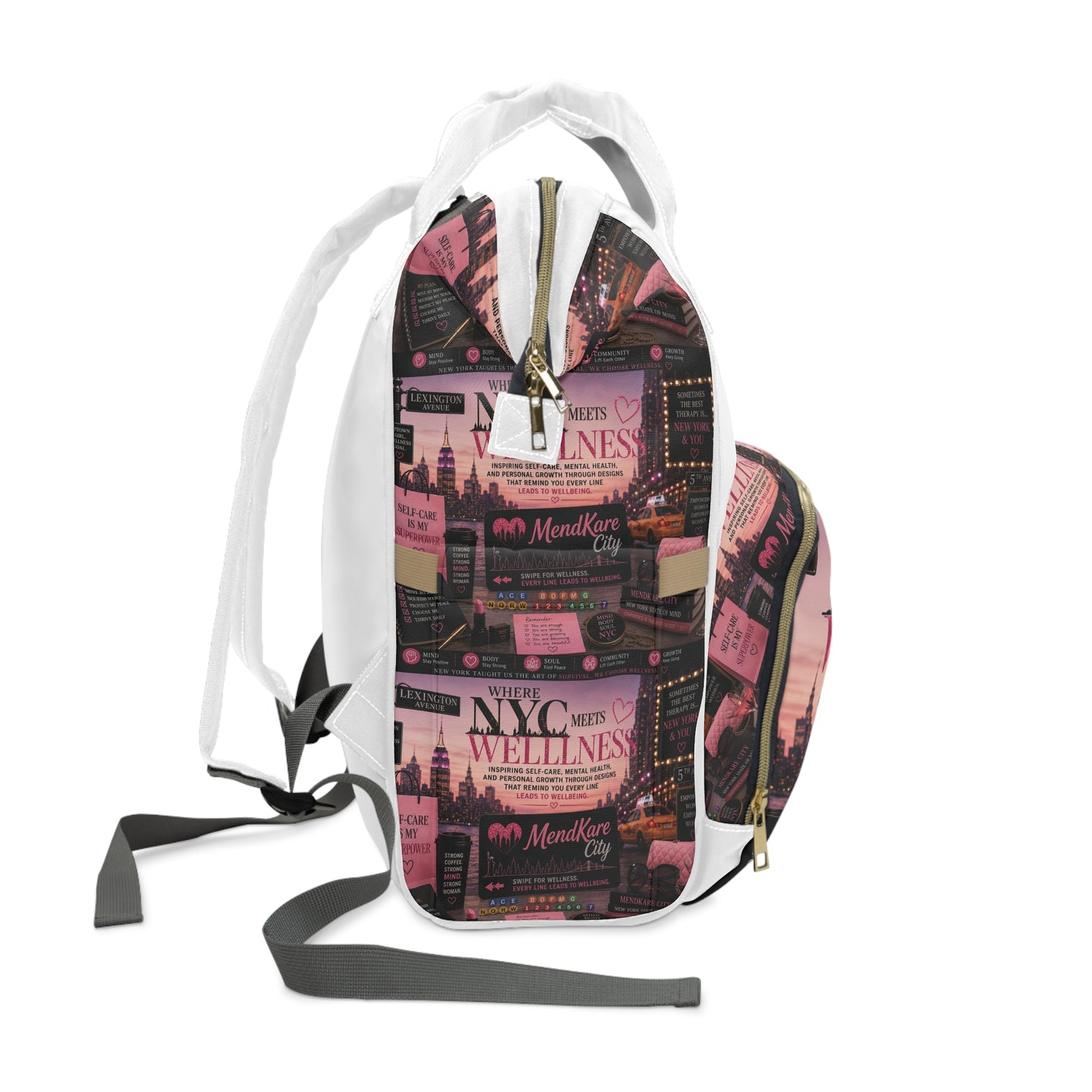 NYC Wellness Diaper Backpack — Multifunctional Baby Bag with Pink City Design