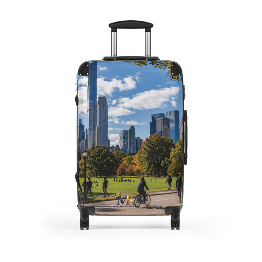 City Park Skyline Carry-On Suitcase – Urban Photography Luggage with Bicycle Scene