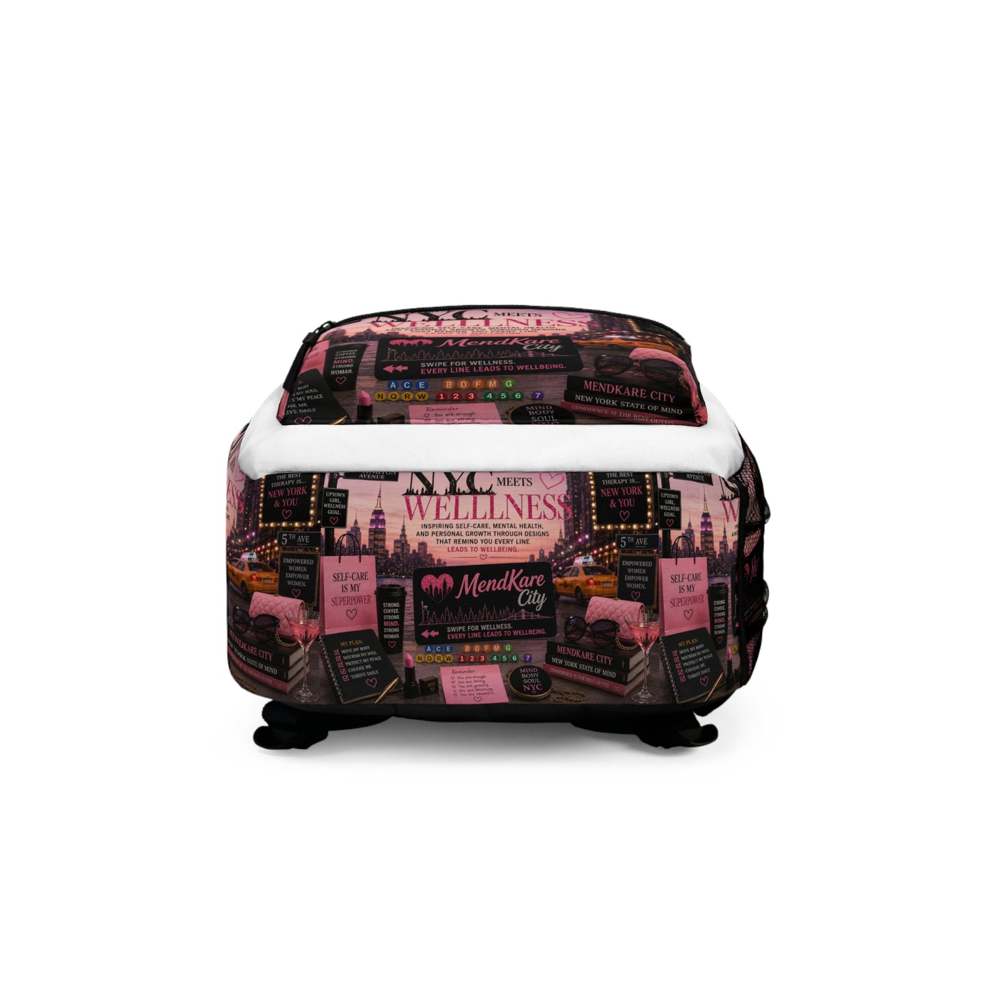 Wellness NYC Backpack — Pink Cityscape Self-Care Design