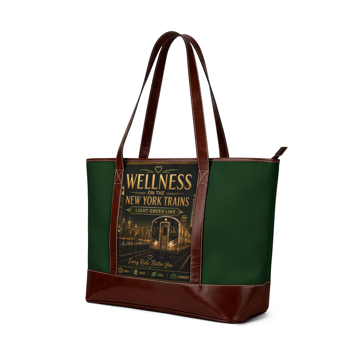 Wellness on the New York Trains Handbag — Vintage Subway Green