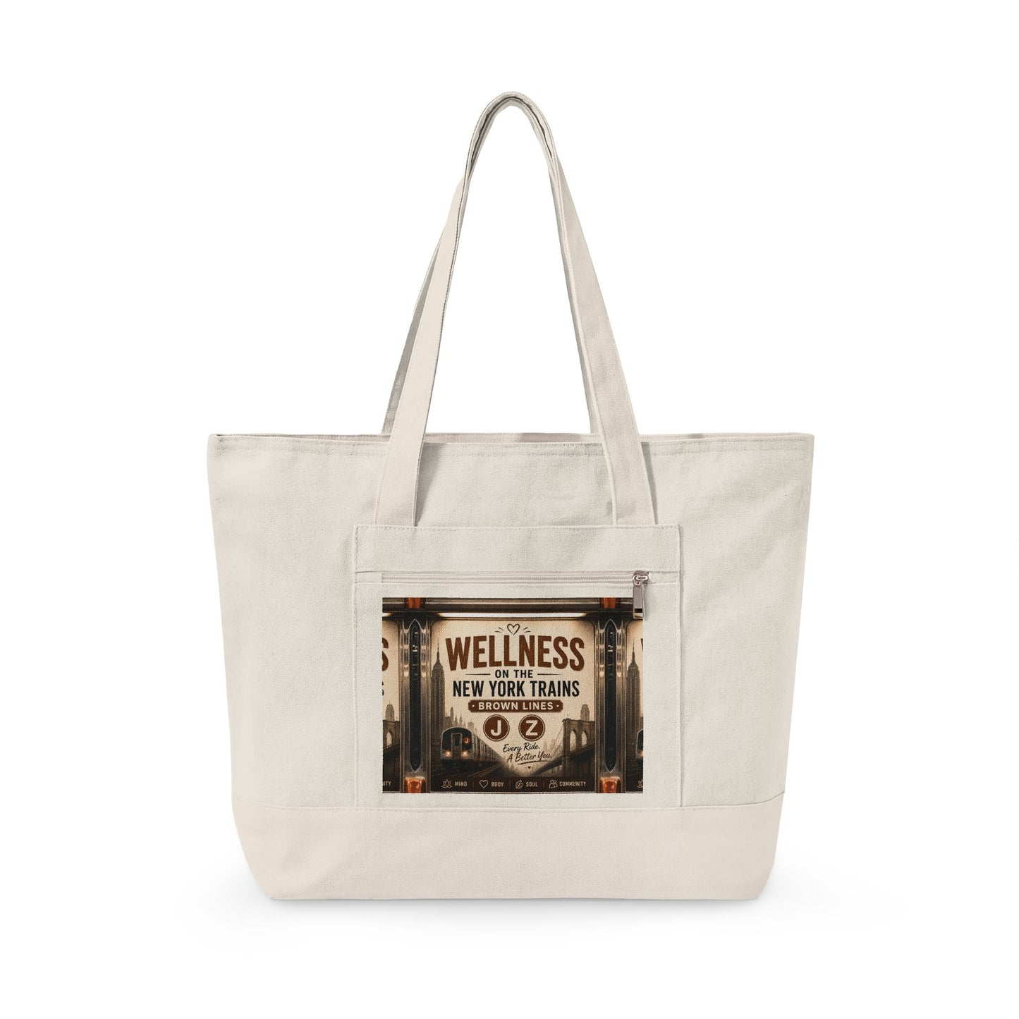 Wellness Vintage Subway Canvas Tote — Zippered Eco Market Bag
