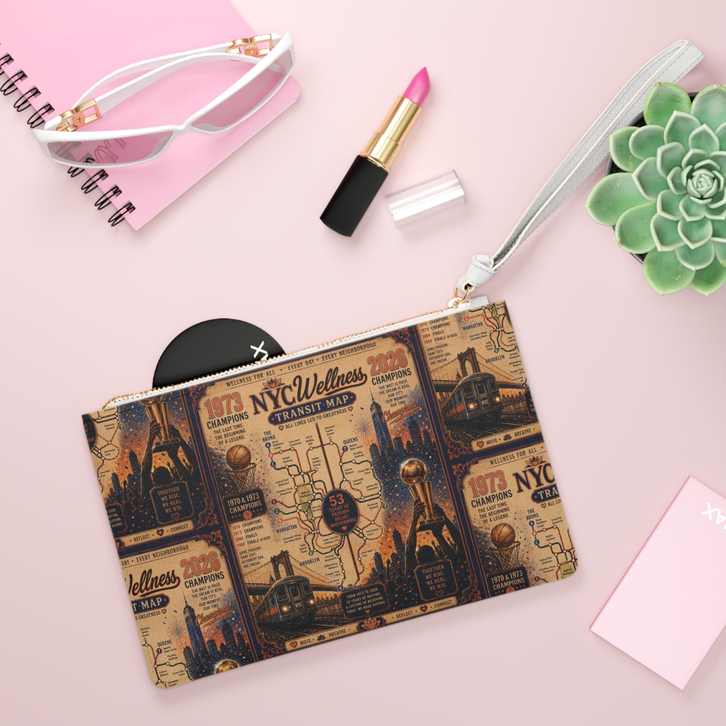 NYC Vintage Transit Map Clutch Bag — Retro Cityscape Wristlet