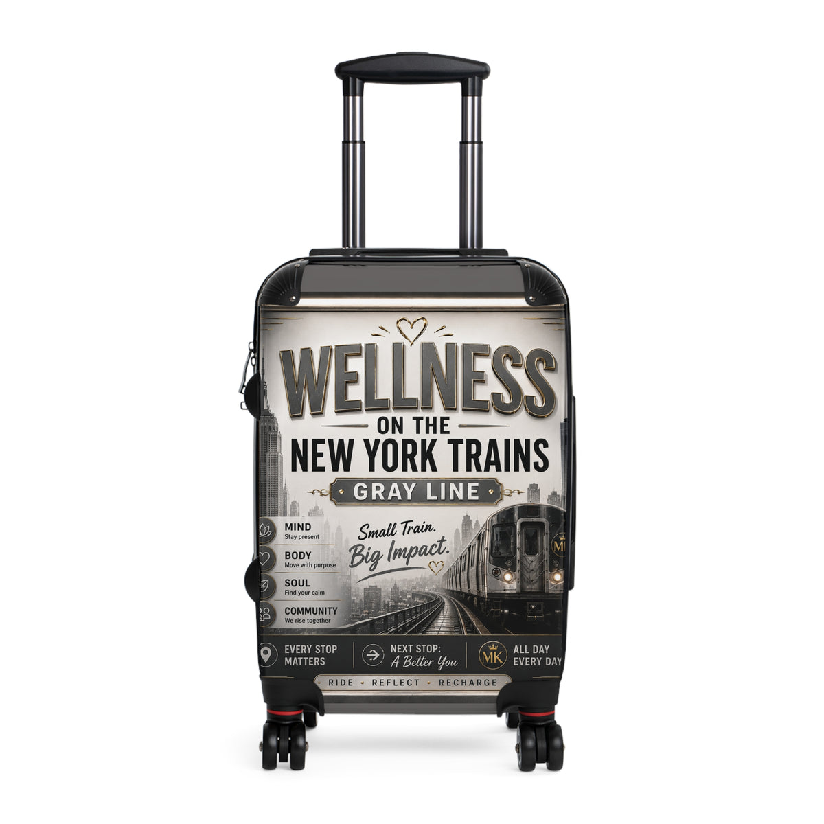 Wellness Train Suitcase – New York Trains Graphic Carry-On Gray Line