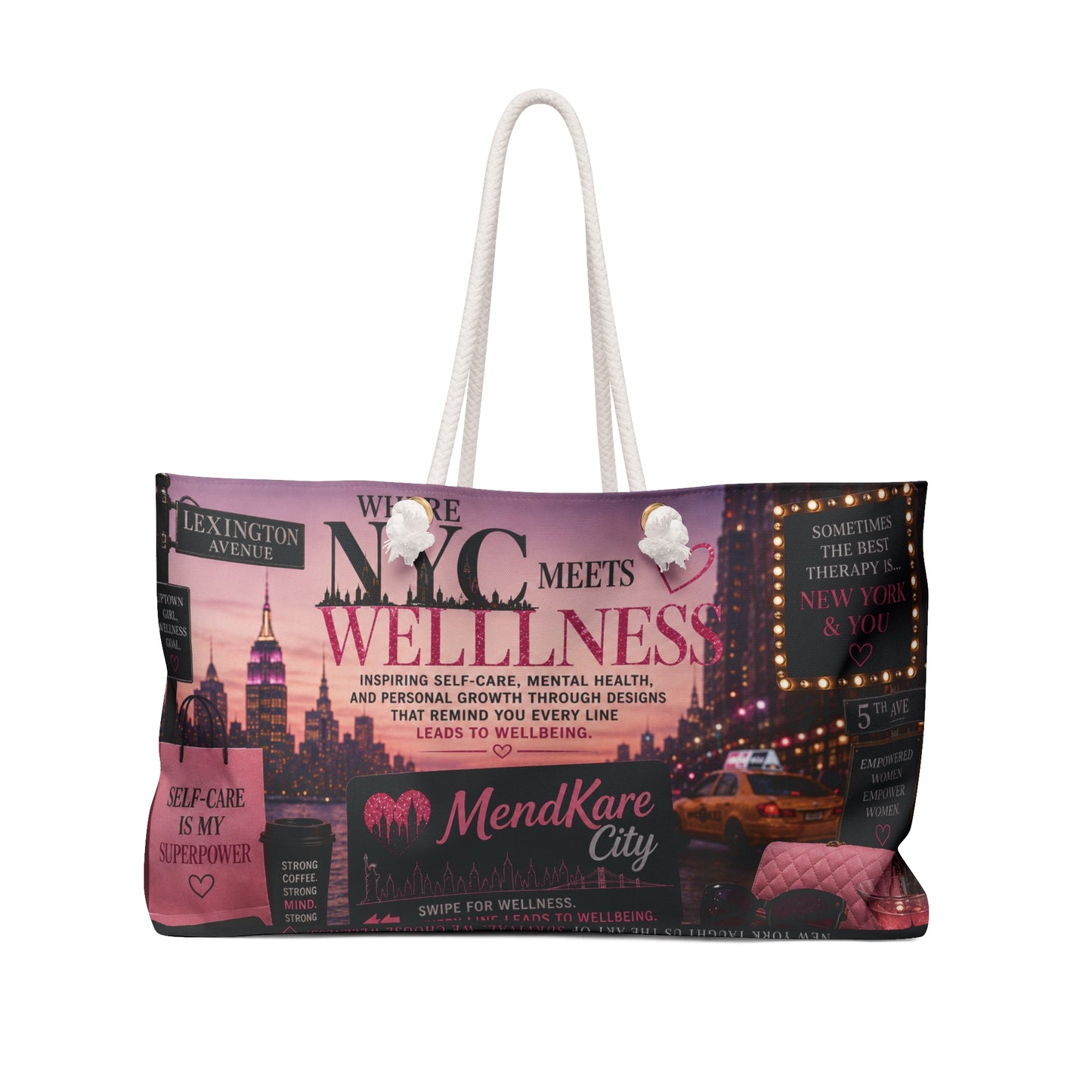 NYC Wellness Collage Weekender Bag | MendKare City Self-Care Travel Tote