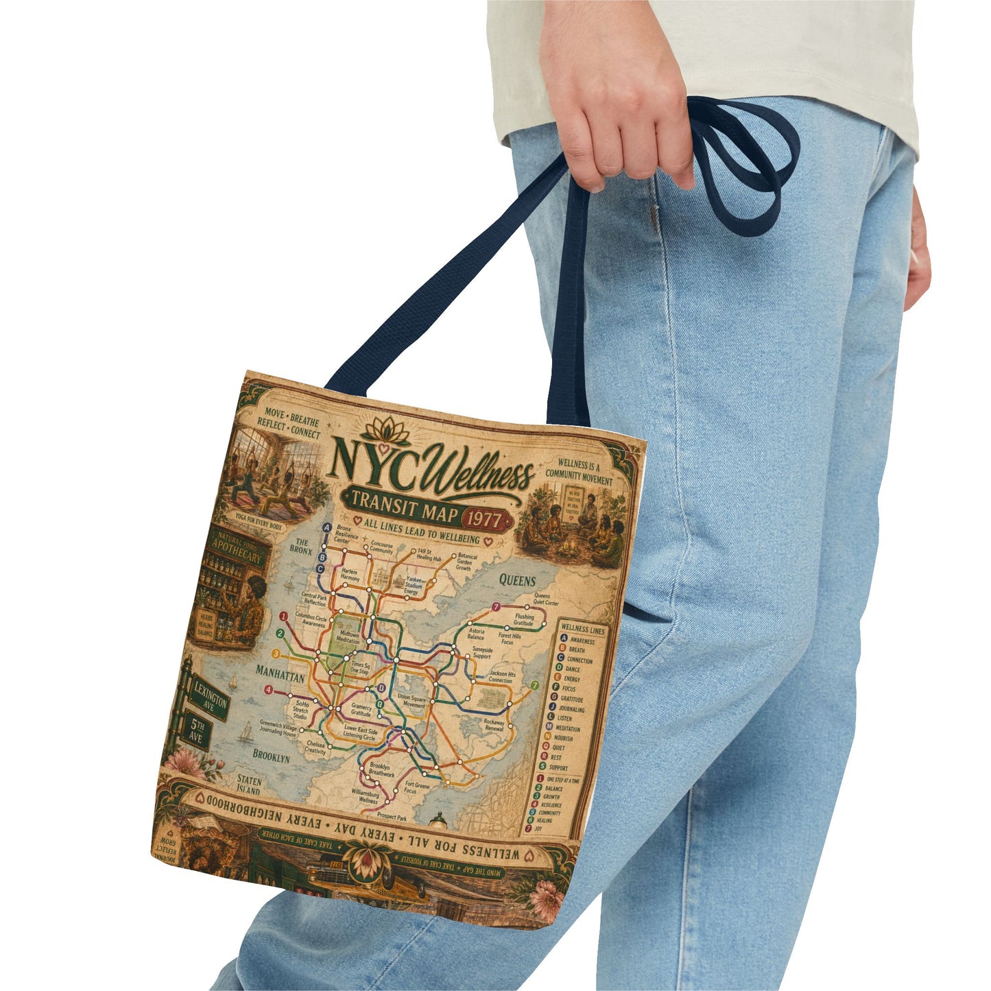 Vintage NYC Transit Map Tote Bag – 1977 Retro Subway Map All-Over Print