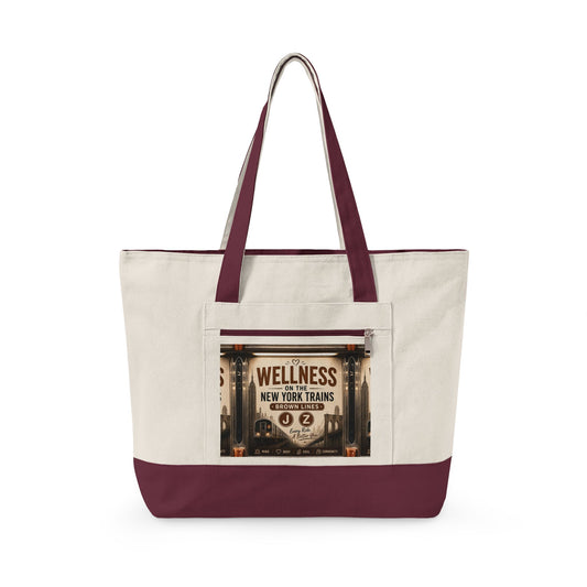 Wellness Vintage Subway Canvas Tote — Zippered Eco Market Bag