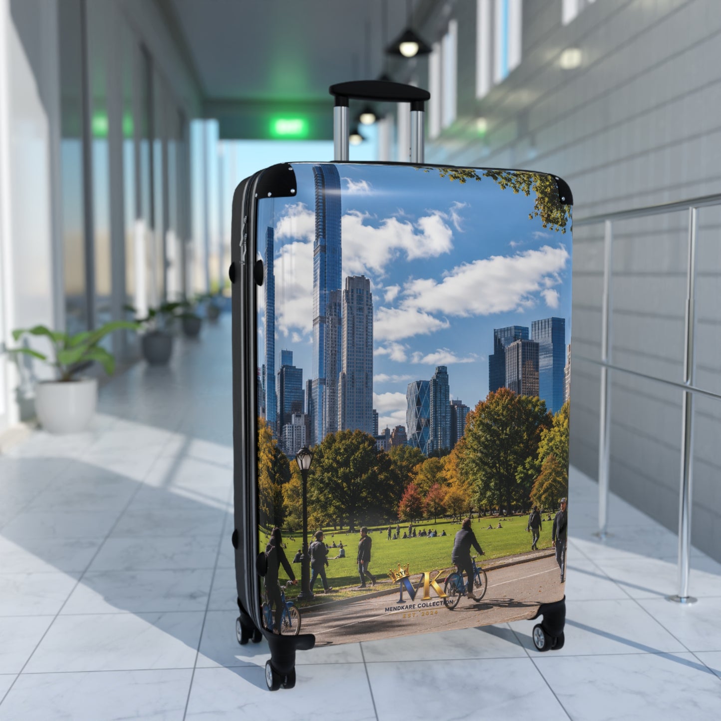 City Park Skyline Carry-On Suitcase – Urban Photography Luggage with Bicycle Scene
