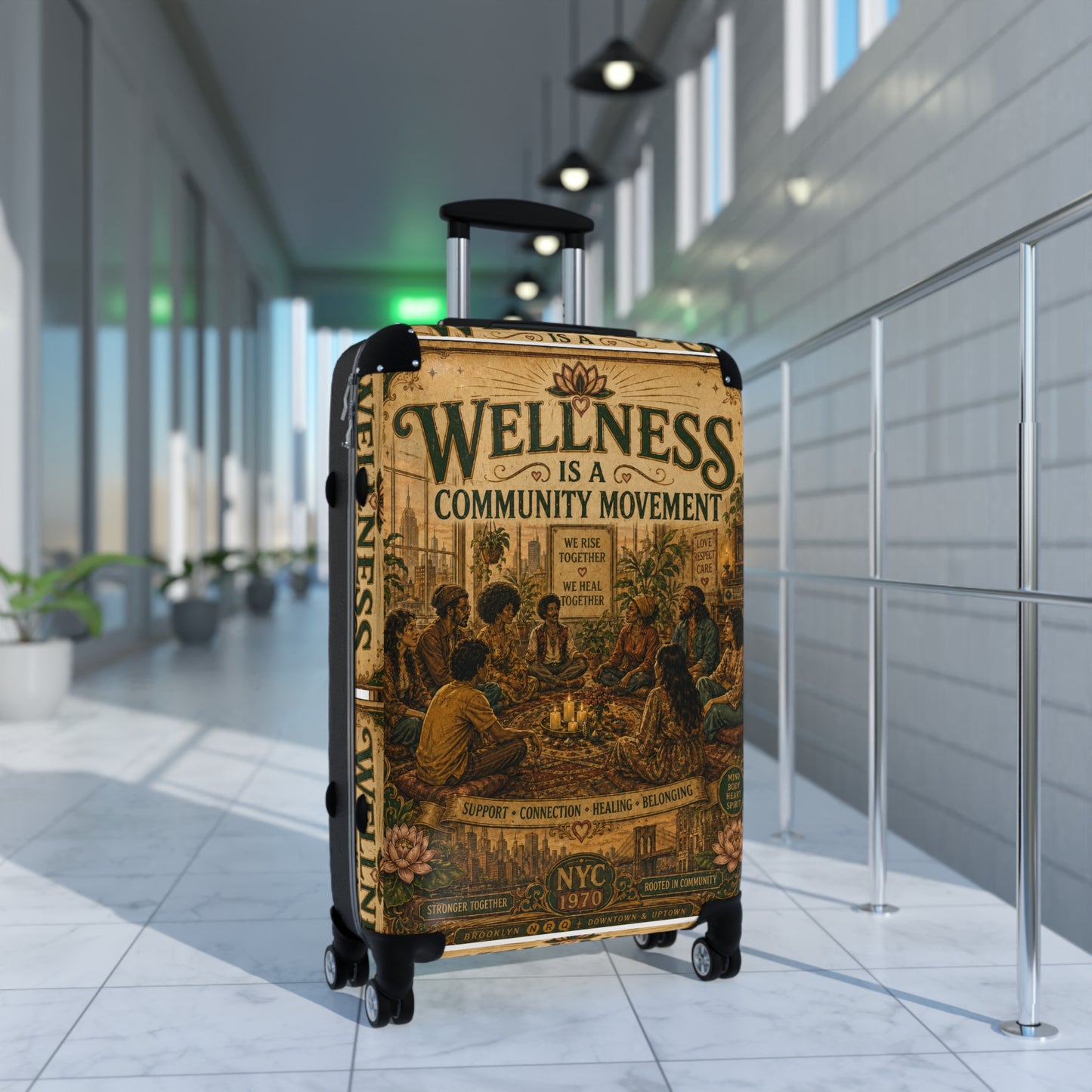 Wellness Community Movement Carry-On Suitcase — Vintage Group Gathering Travel Luggage