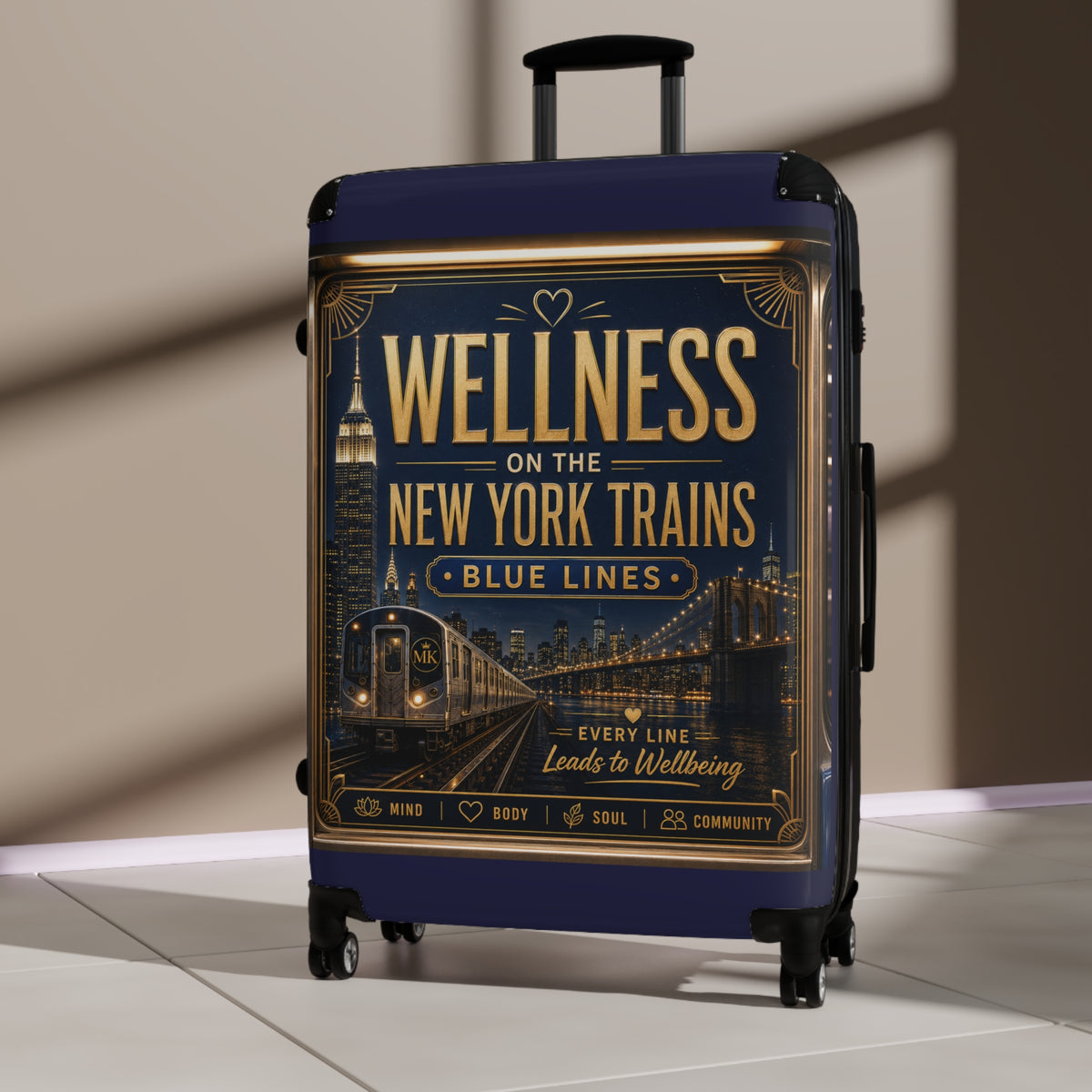 Wellness on the New York Trains Suitcase – Vintage NYC Blue Lines Carry-On