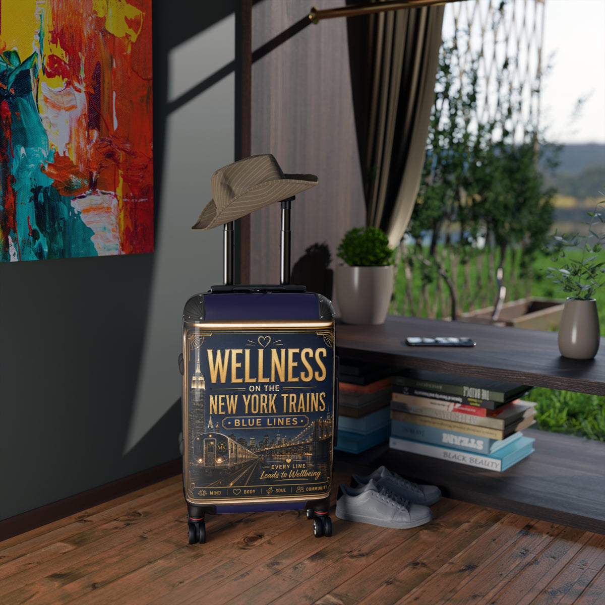 Wellness on the New York Trains Suitcase – Vintage NYC Blue Lines Carry-On