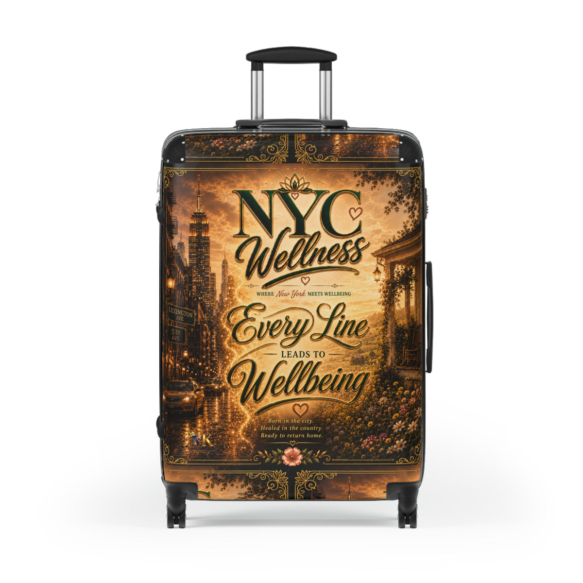 NYC Wellness Suitcase - Vintage Travel Luggage with "Every Line Leads to Wellbeing" Design