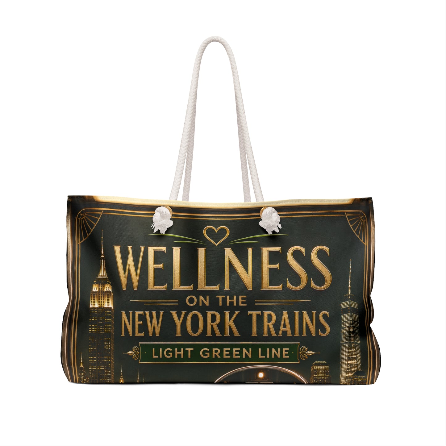 Wellness on the New York Trains Weekender Bag – Light Green Line Travel Tote