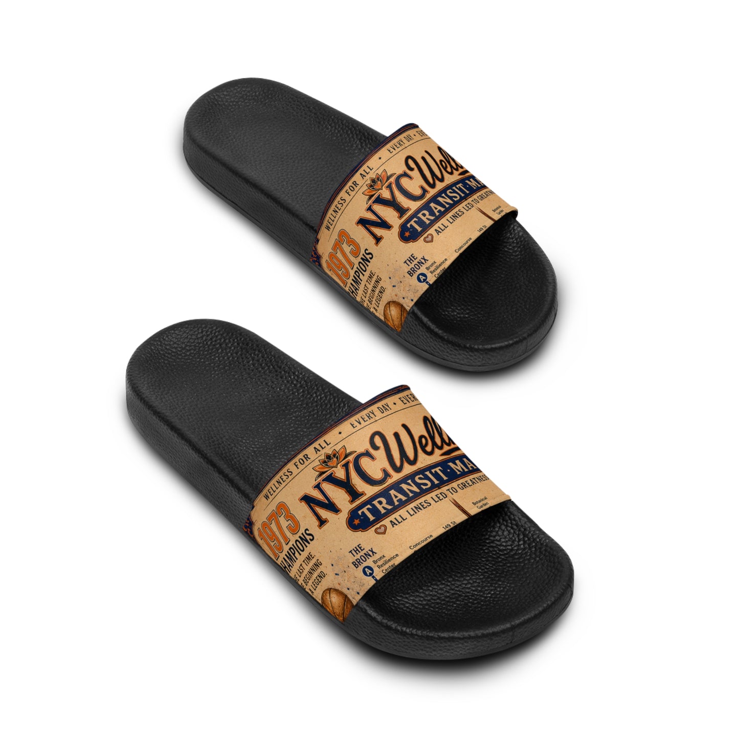 NYC Vintage Transit Map Slide Sandals — Men's Retro City Map Slides