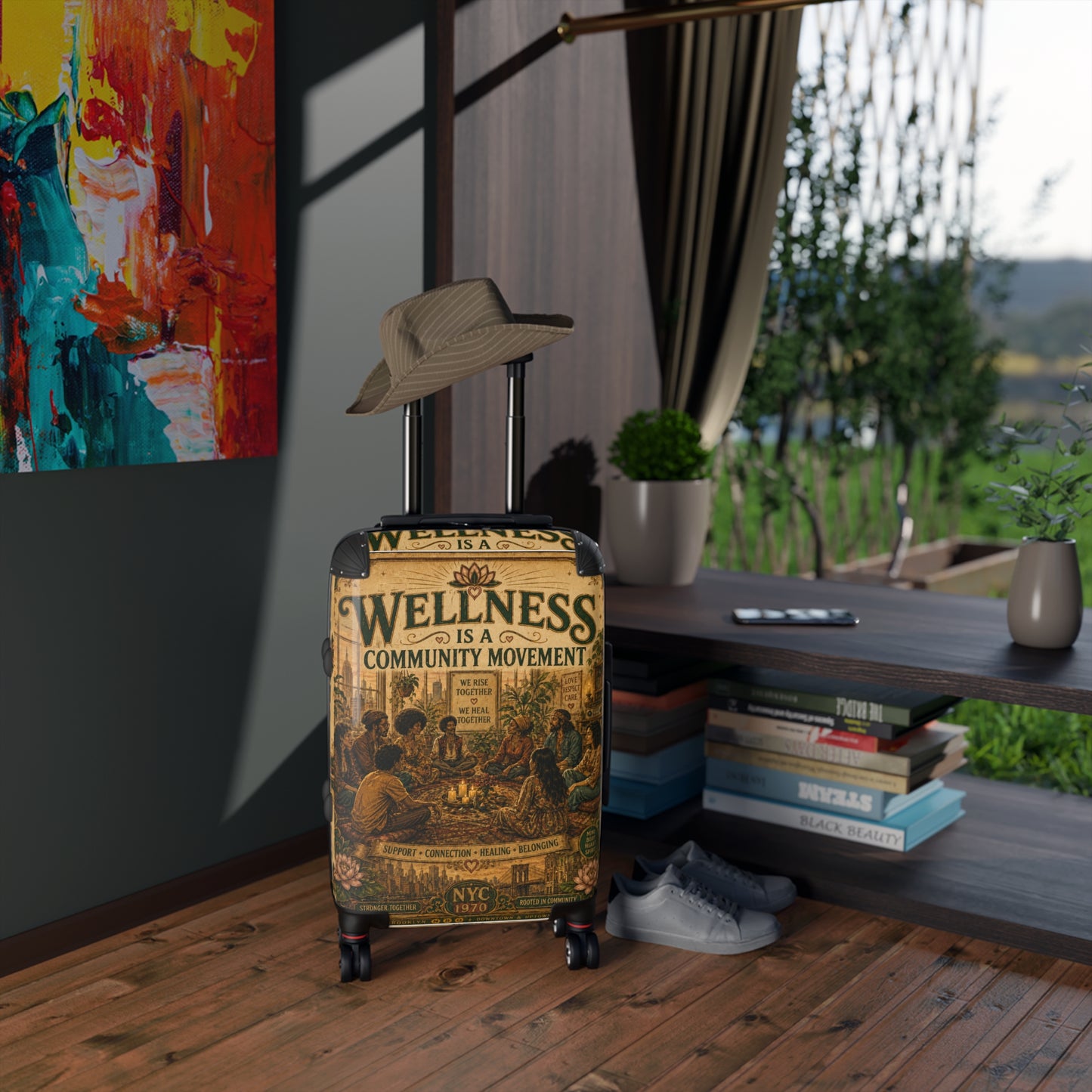 Wellness Community Movement Carry-On Suitcase — Vintage Group Gathering Travel Luggage