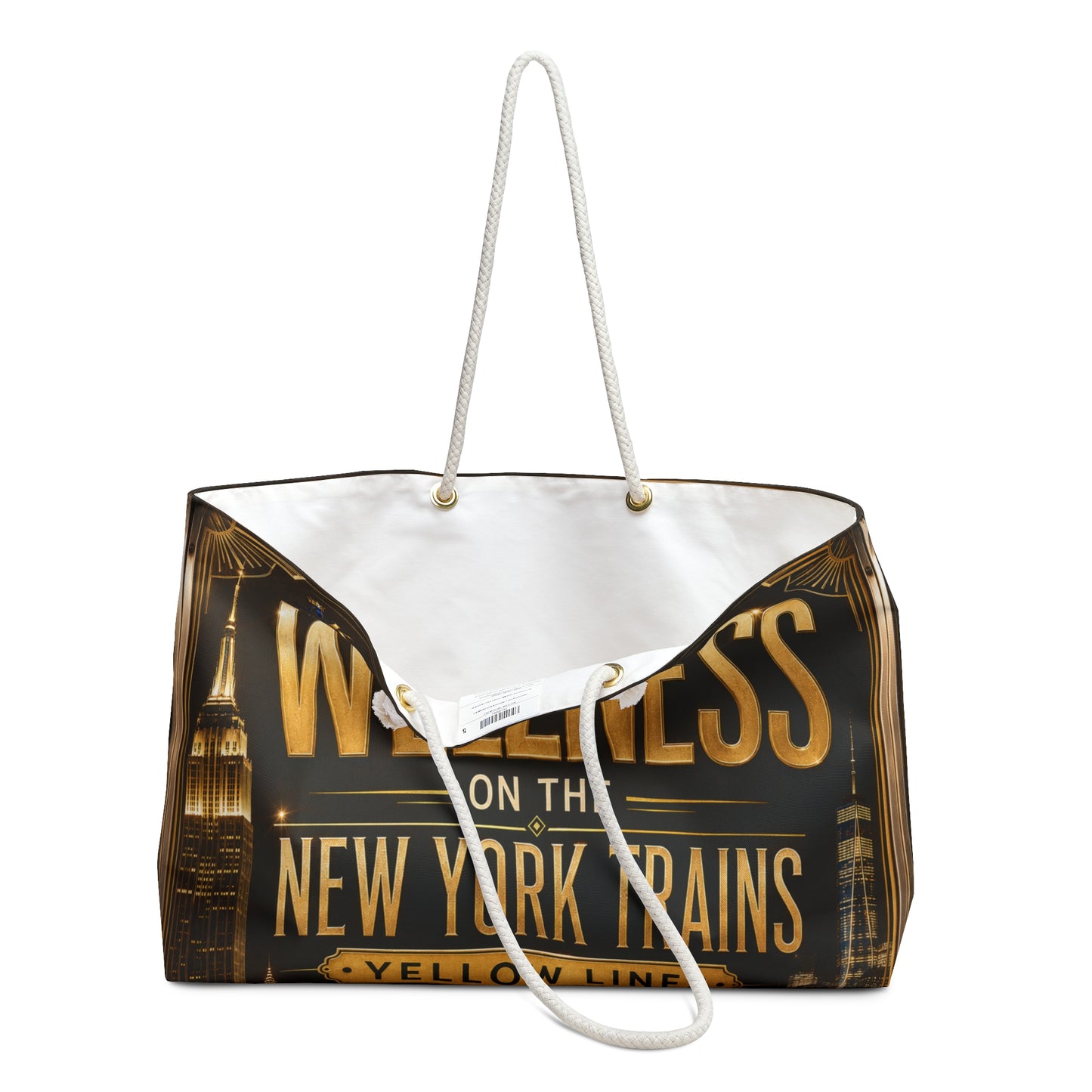 Wellness on the New York Trains Weekender Bag — Vintage NYC Travel Tote Yellow