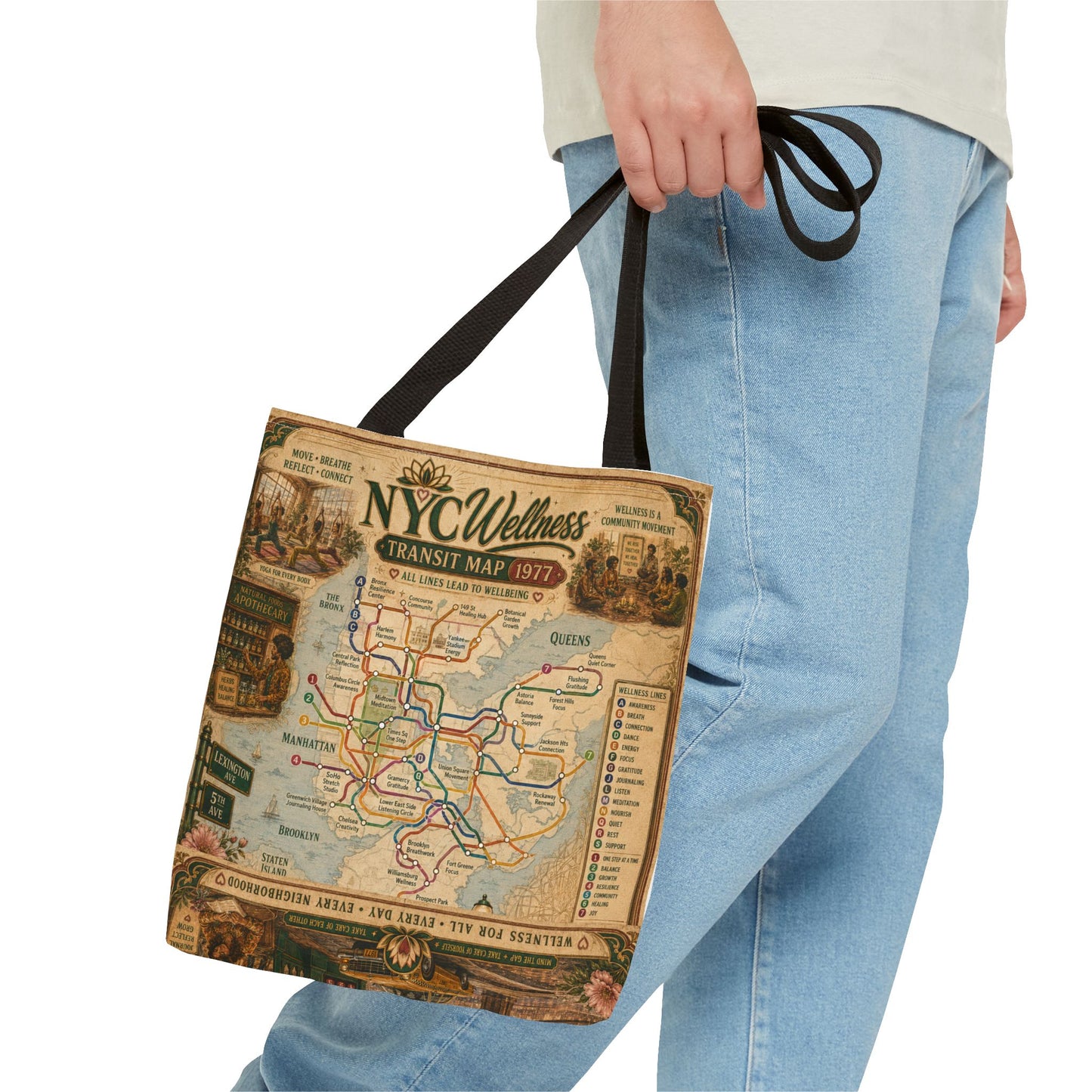 Vintage NYC Transit Map Tote Bag – 1977 Retro Subway Map All-Over Print
