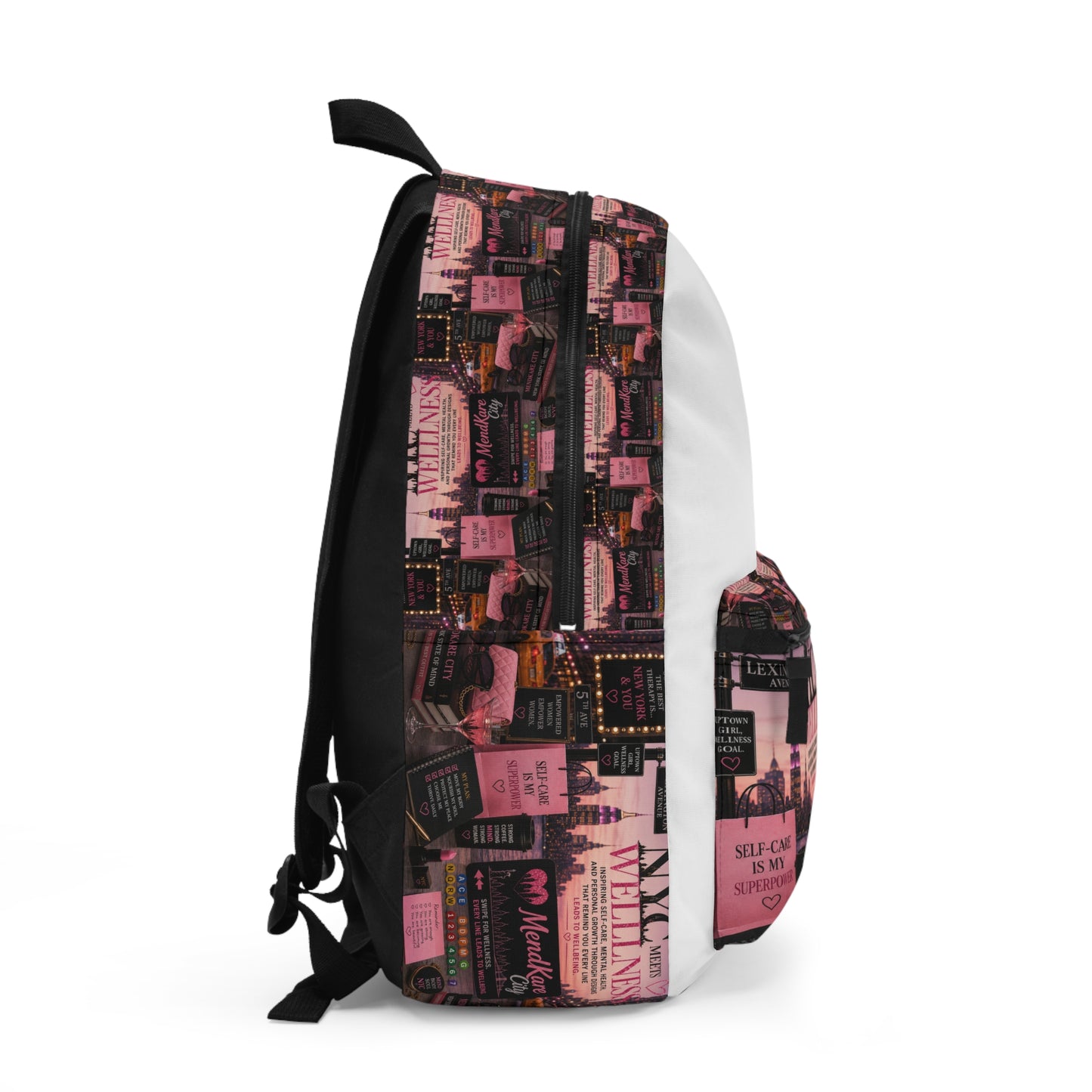 Wellness NYC Backpack — Pink Cityscape Self-Care Design