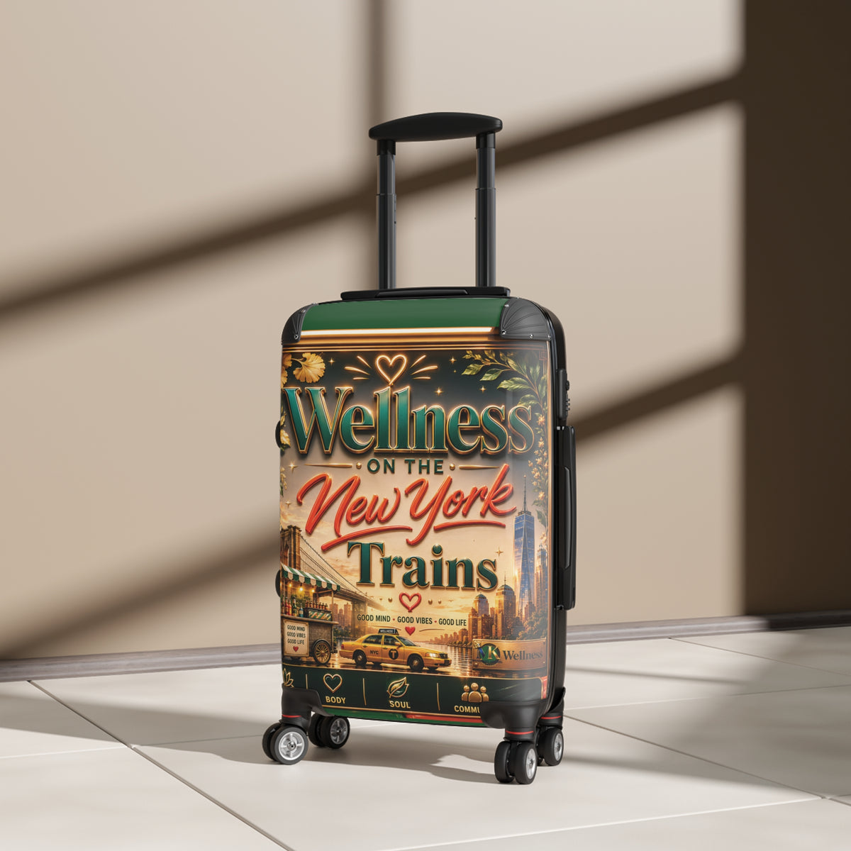 Carry-On Suitcase — "Wellness on the New York Trains" Vintage Travel Luggage