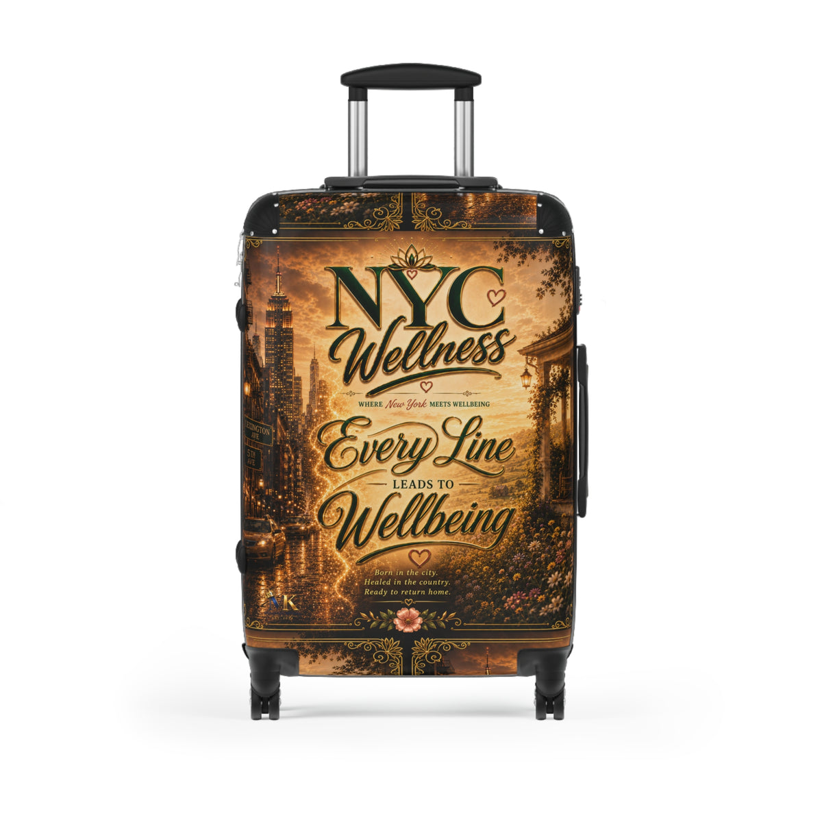 NYC Wellness Suitcase - Vintage Travel Luggage with "Every Line Leads to Wellbeing" Design
