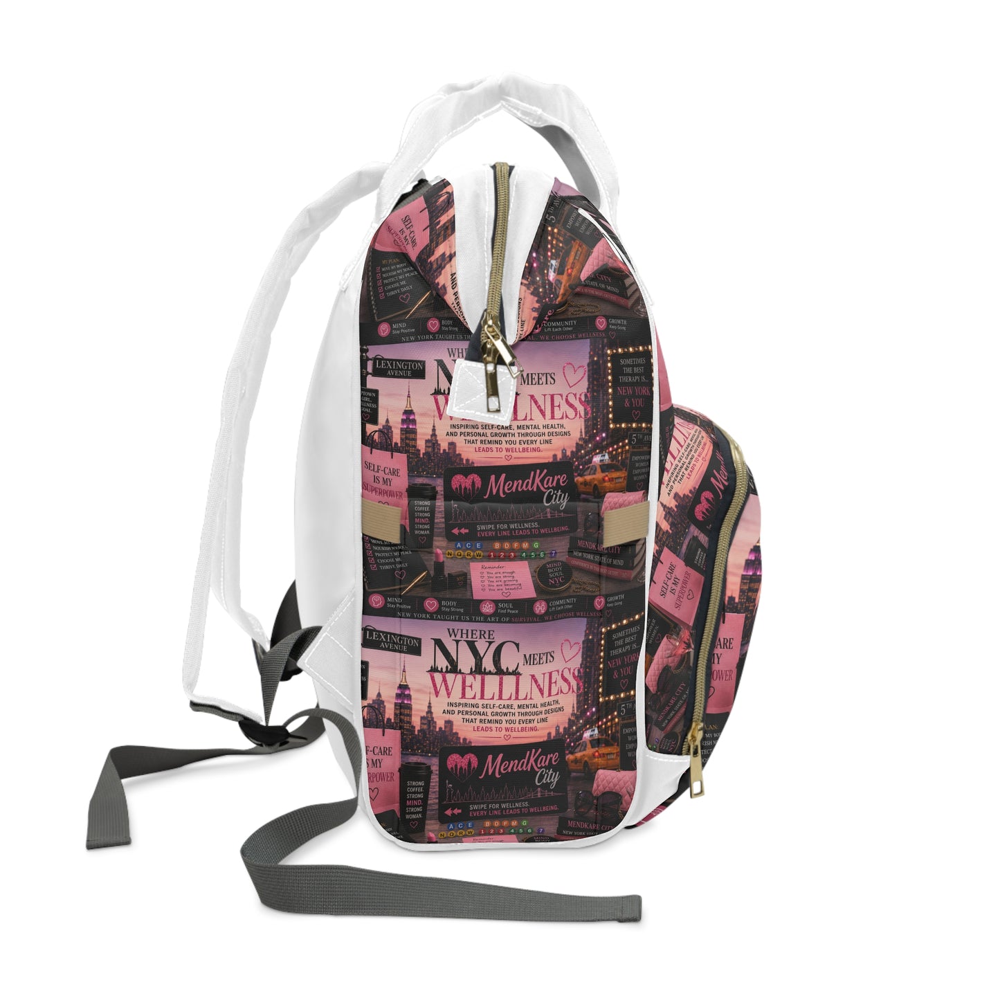 NYC Wellness Diaper Backpack — Multifunctional Baby Bag with Pink City Design