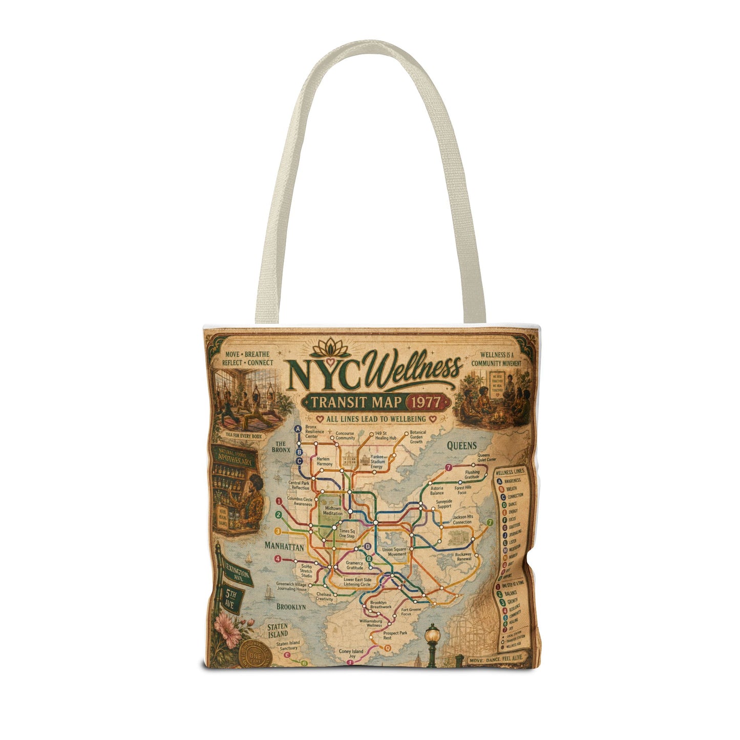 Vintage NYC Transit Map Tote Bag – 1977 Retro Subway Map All-Over Print