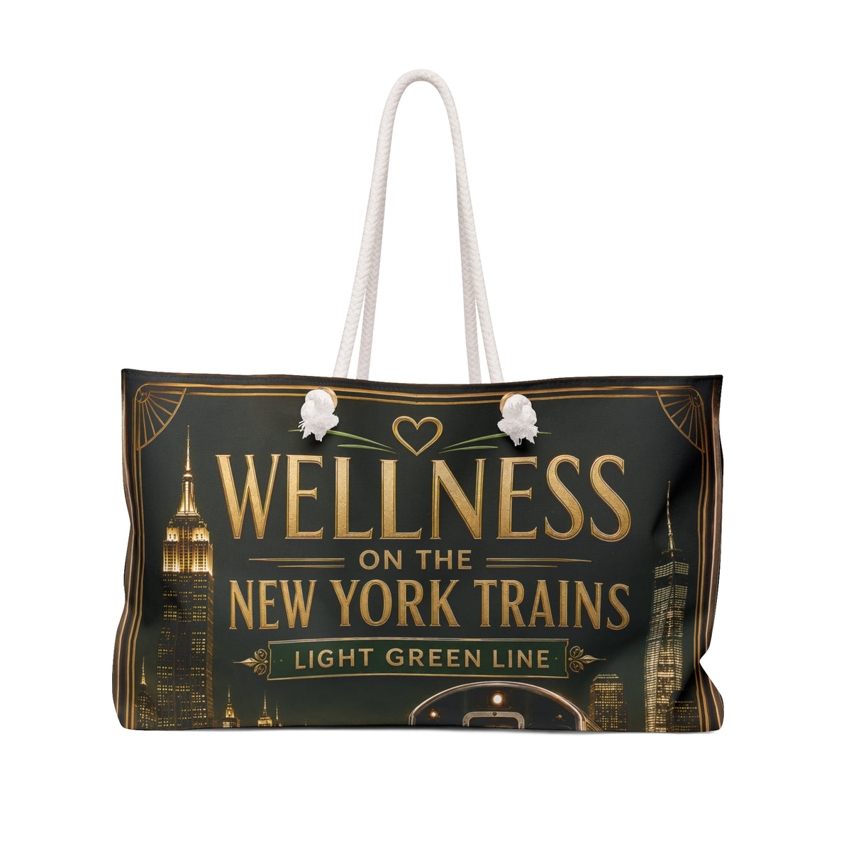 Wellness on the New York Trains Weekender Bag – Light Green Line Travel Tote