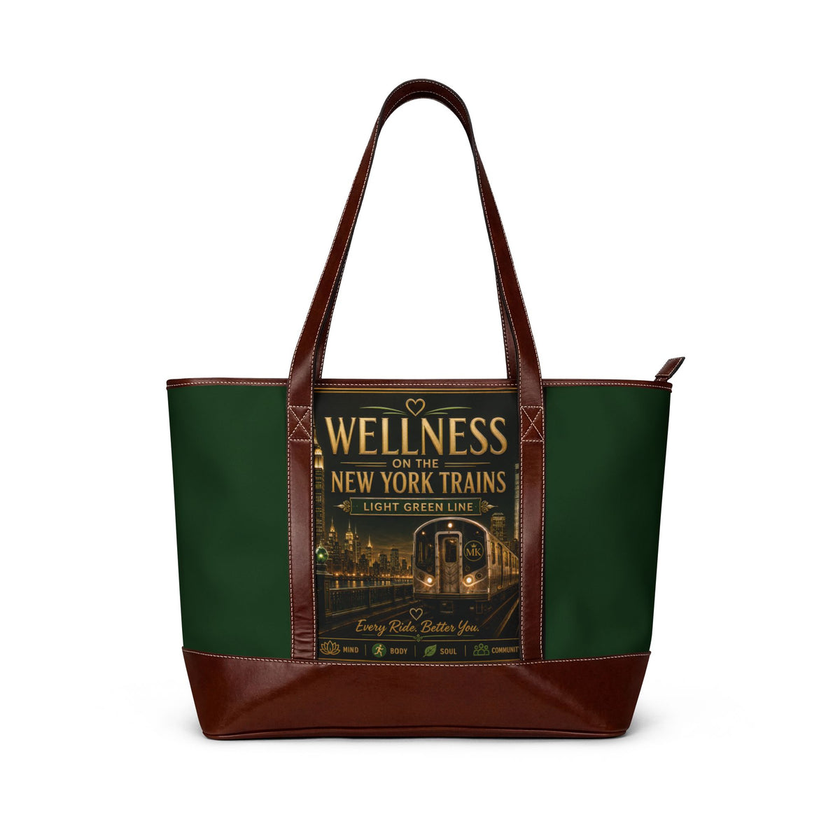 Wellness on the New York Trains Handbag — Vintage Subway Green