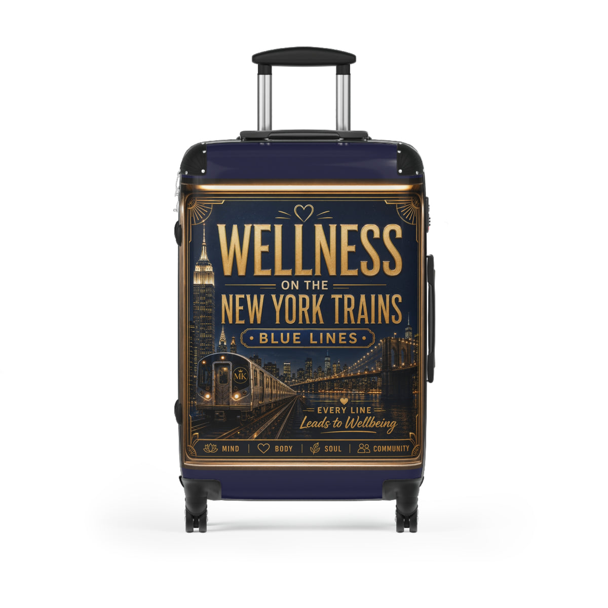 Wellness on the New York Trains Suitcase – Vintage NYC Blue Lines Carry-On