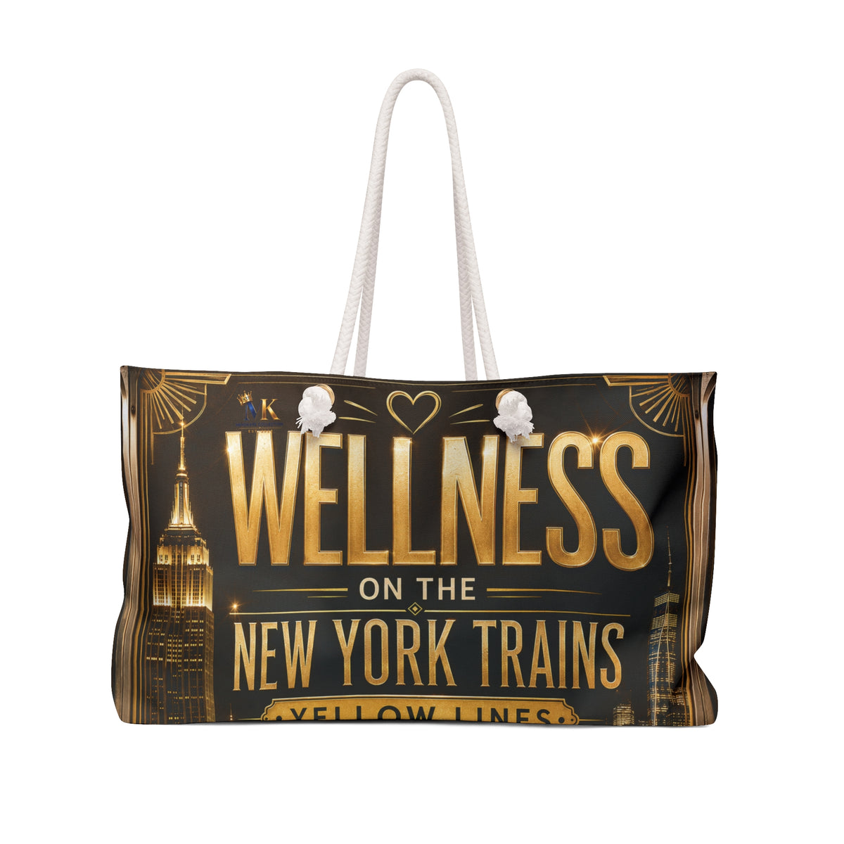 Wellness on the New York Trains Weekender Bag — Vintage NYC Travel Tote Yellow