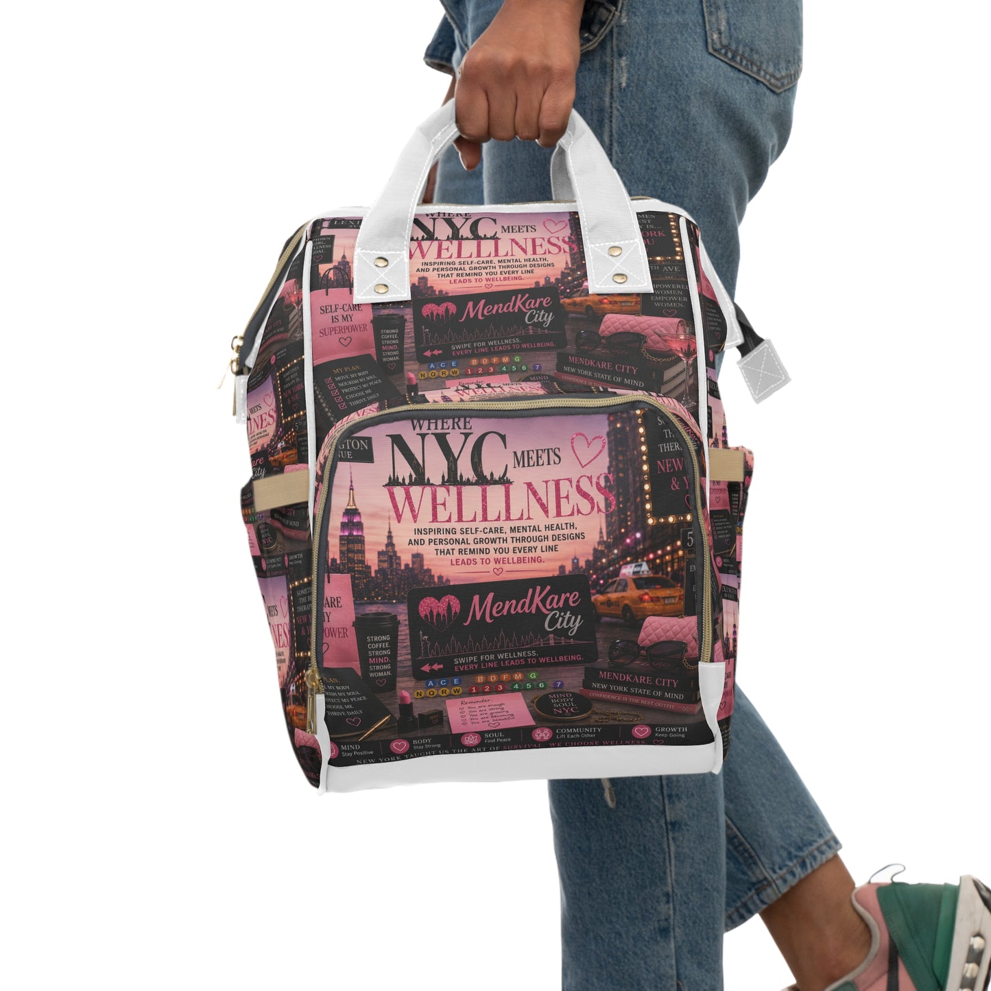 NYC Wellness Diaper Backpack — Multifunctional Baby Bag with Pink City Design
