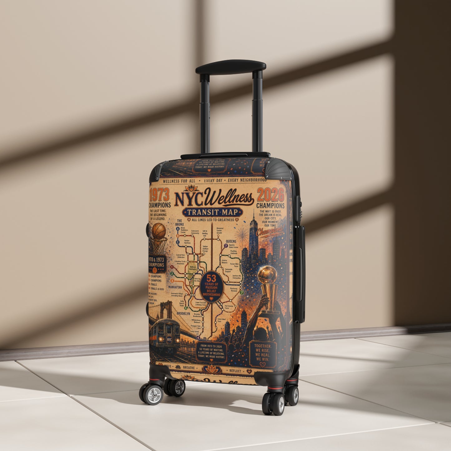 NYC Transit Map Suitcase — Vintage New York Wellness Map Championship Carry-On