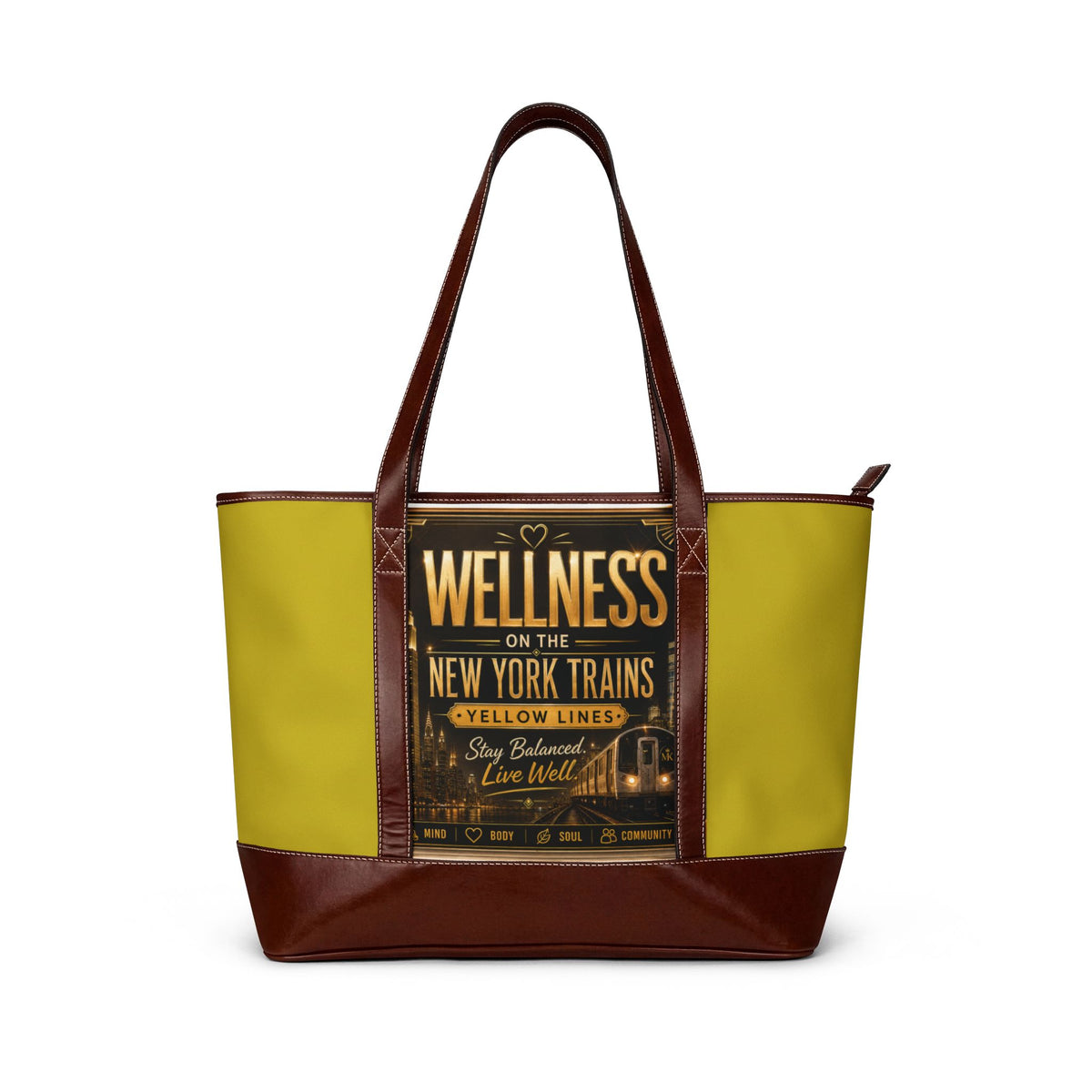 Wellness on the New York Trains Tote Handbag – Yellow Vintage Transit Graphic