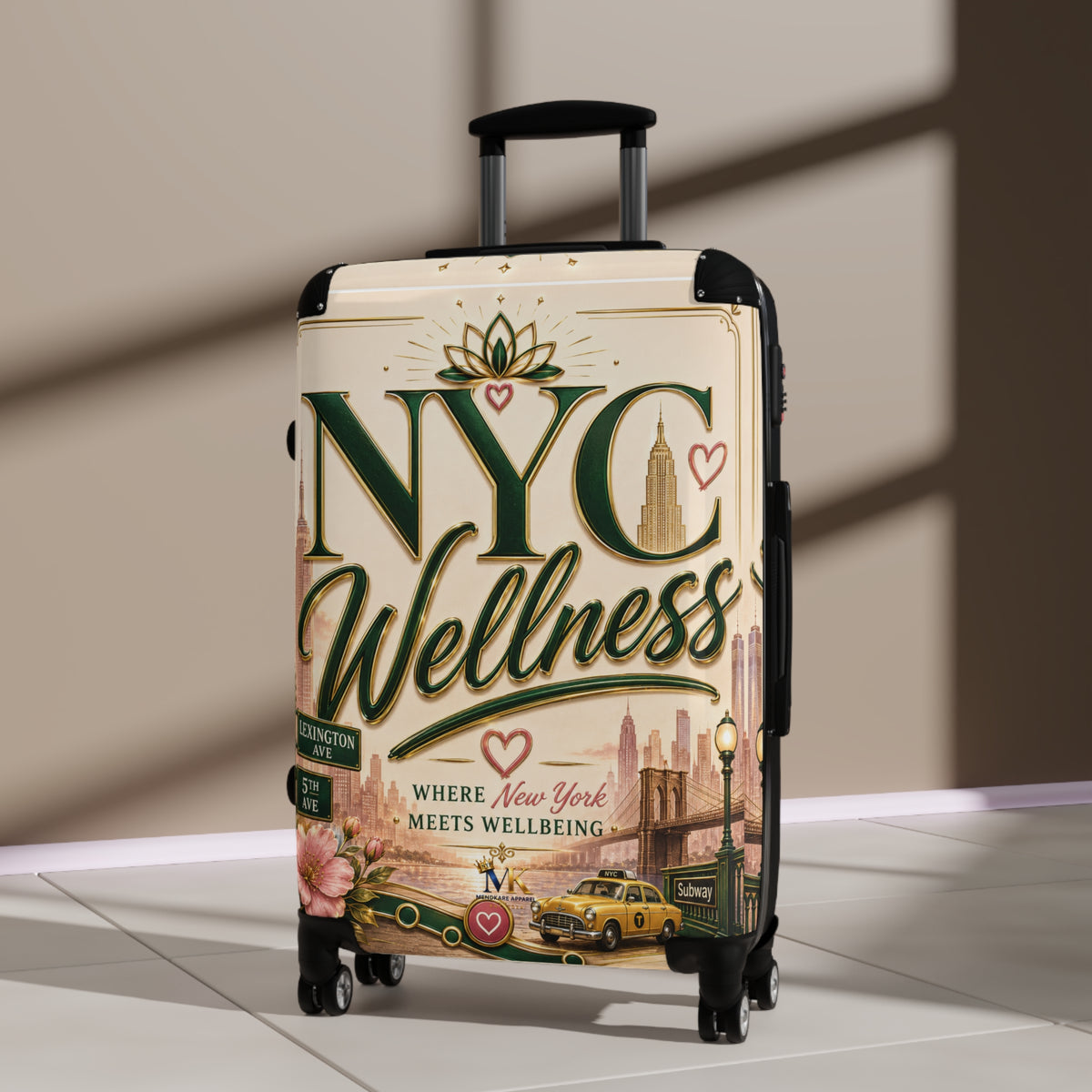NYC Wellness Carry-On Suitcase — "Where New York Meets Wellbeing" Travel Luggage
