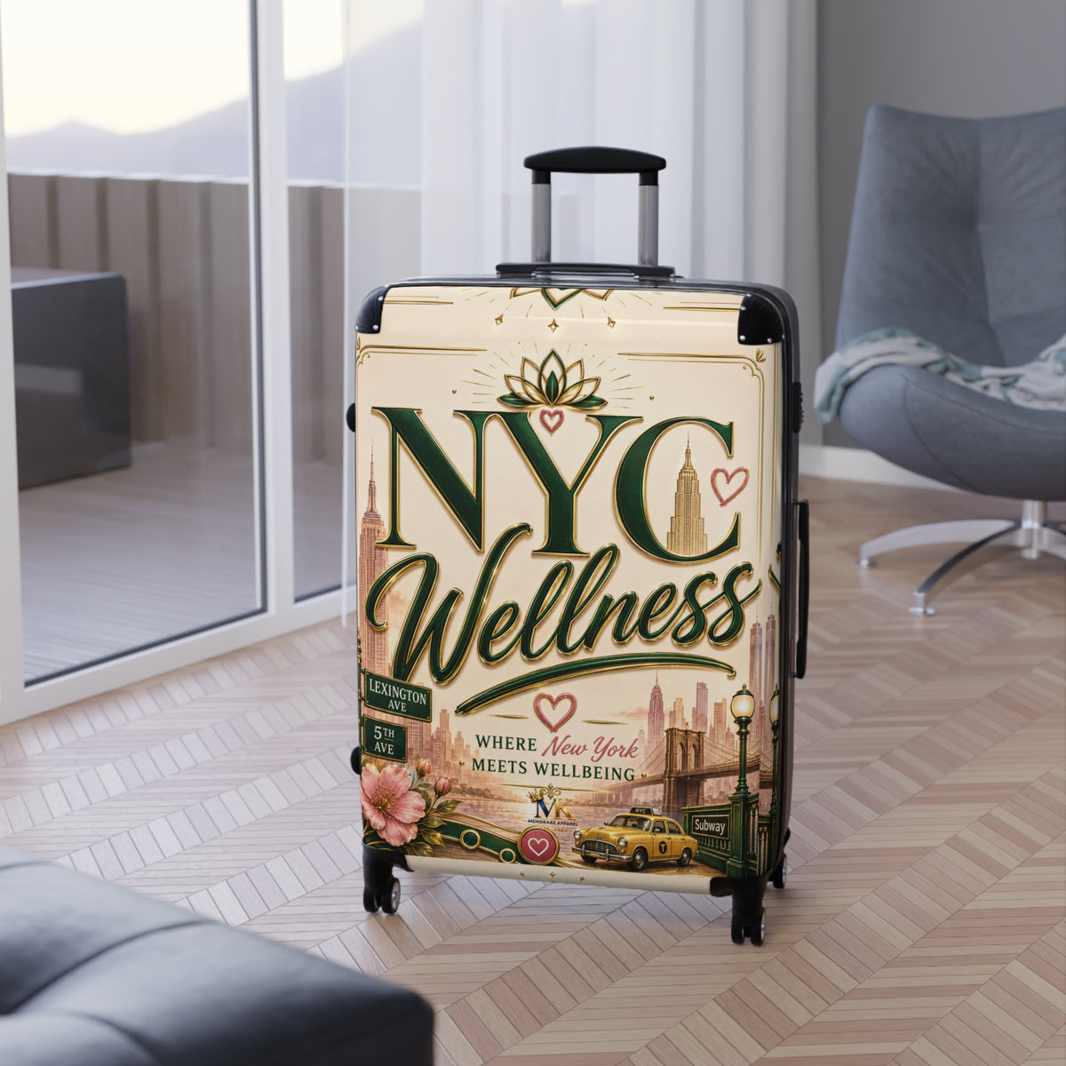 NYC Wellness Carry-On Suitcase — "Where New York Meets Wellbeing" Travel Luggage