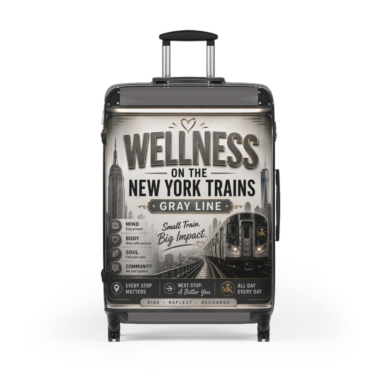 Wellness Train Suitcase – New York Trains Graphic Carry-On Gray Line