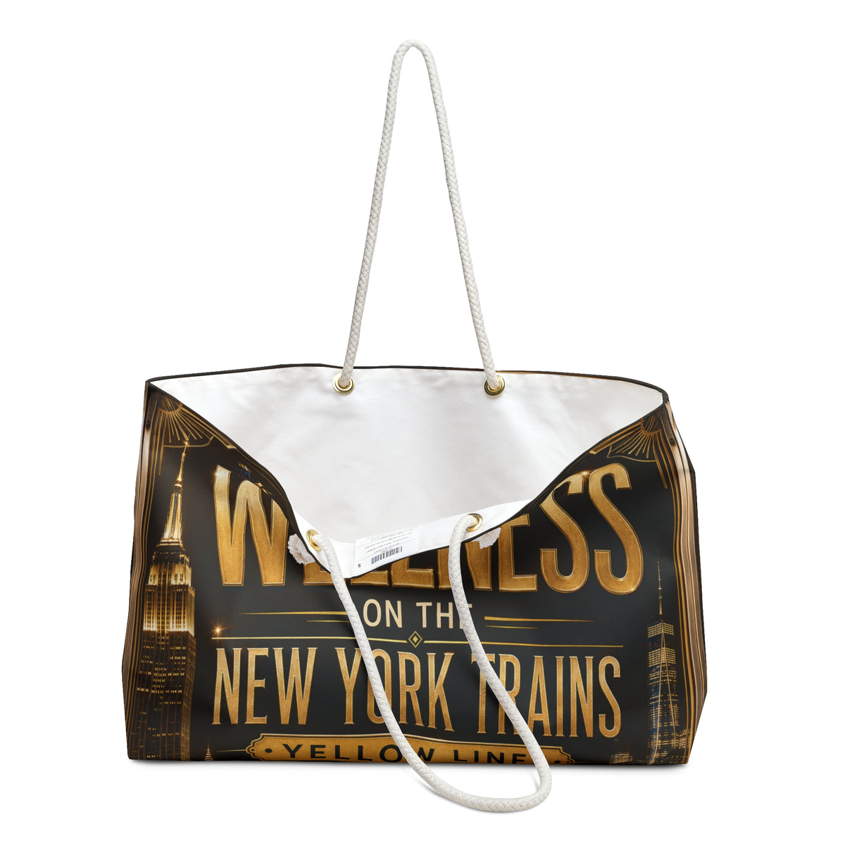 Wellness on the New York Trains Weekender Bag — Vintage NYC Travel Tote Yellow