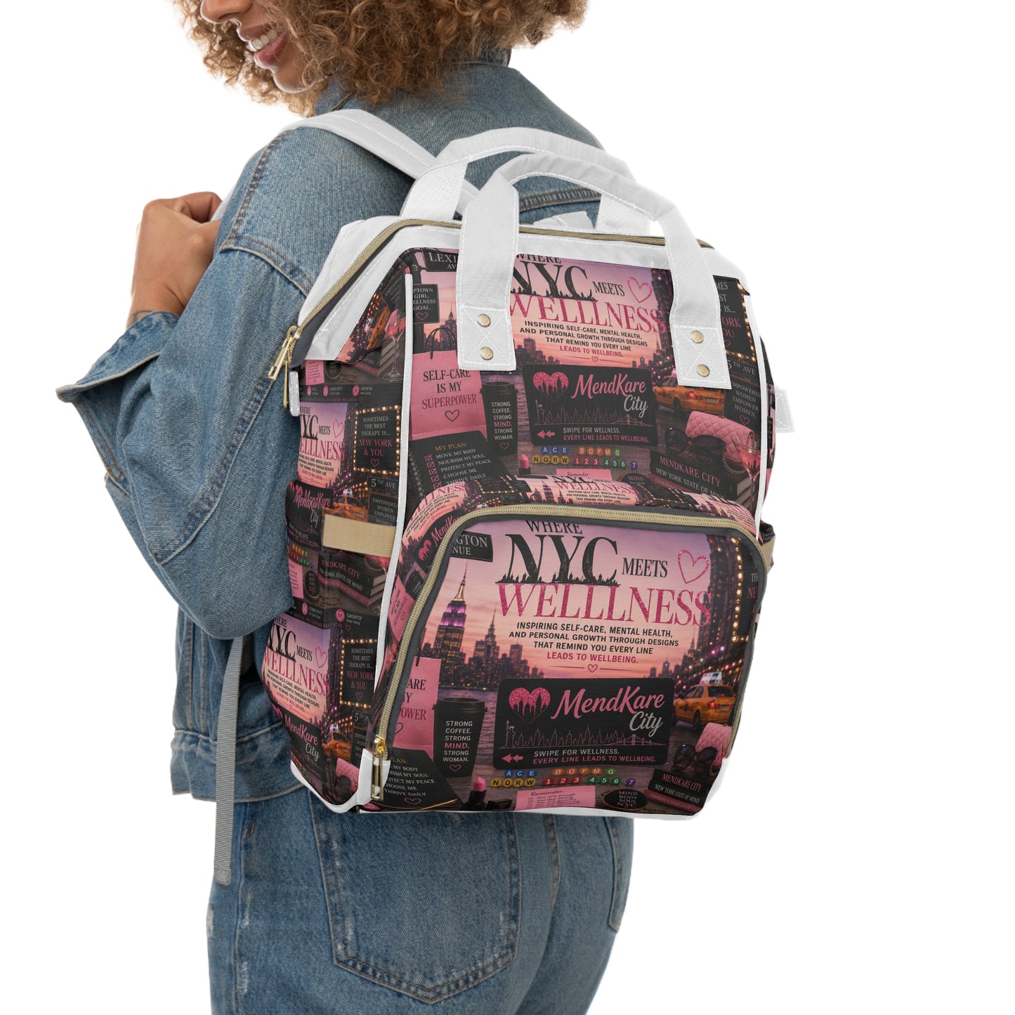 NYC Wellness Diaper Backpack — Multifunctional Baby Bag with Pink City Design