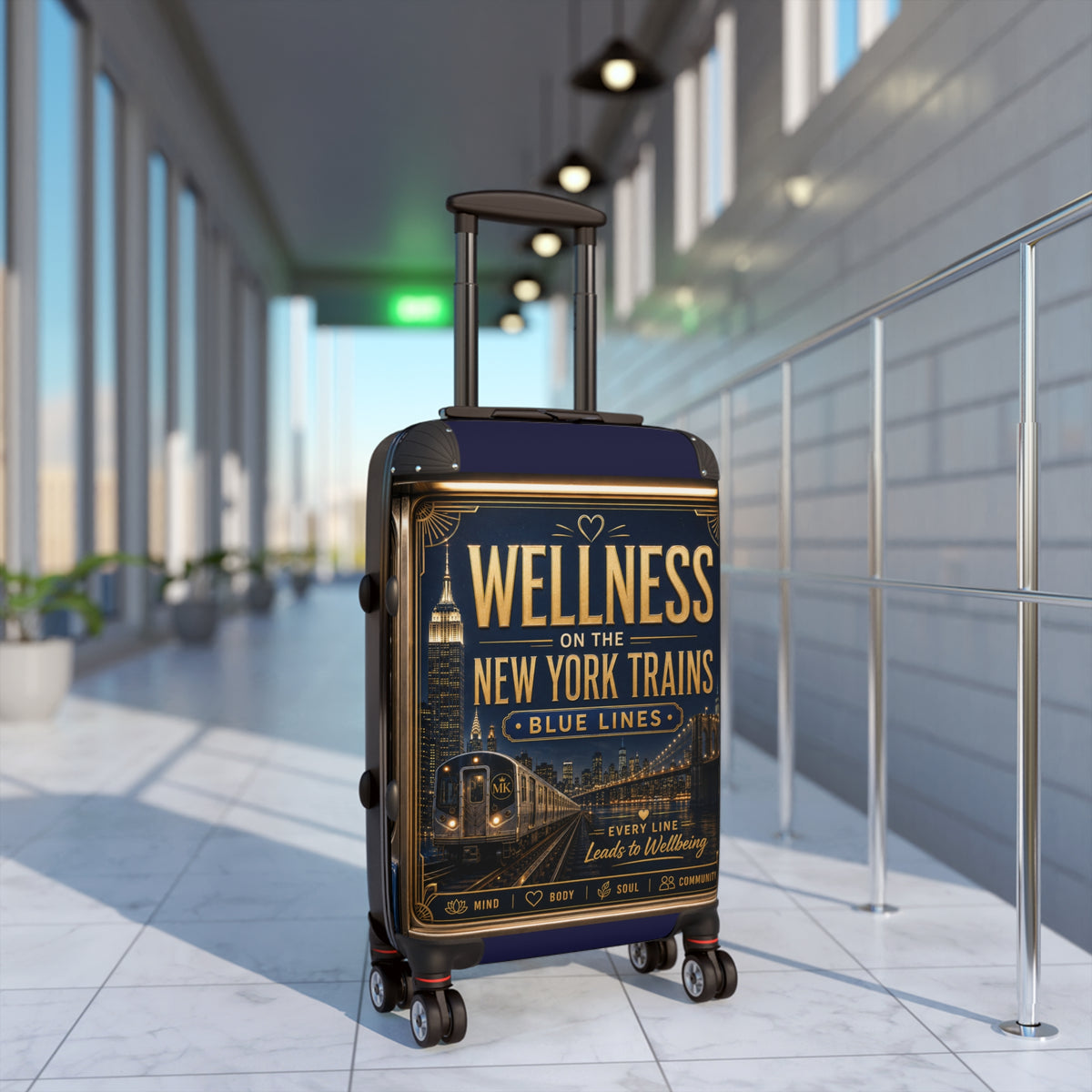 Wellness on the New York Trains Suitcase – Vintage NYC Blue Lines Carry-On
