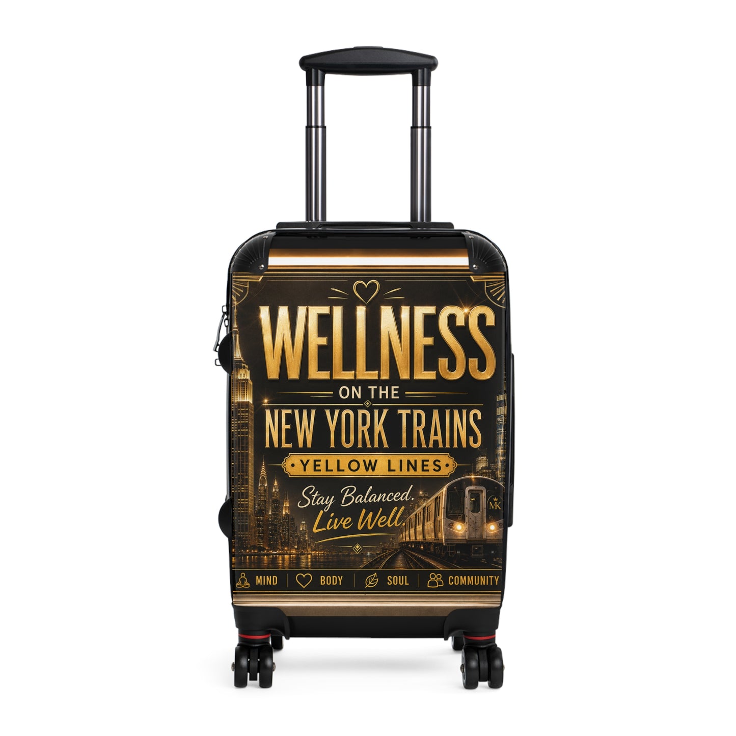 Wellness on the New York Trains Suitcase – Travel Carry-On with Motivational NYC Design Yellow Line
