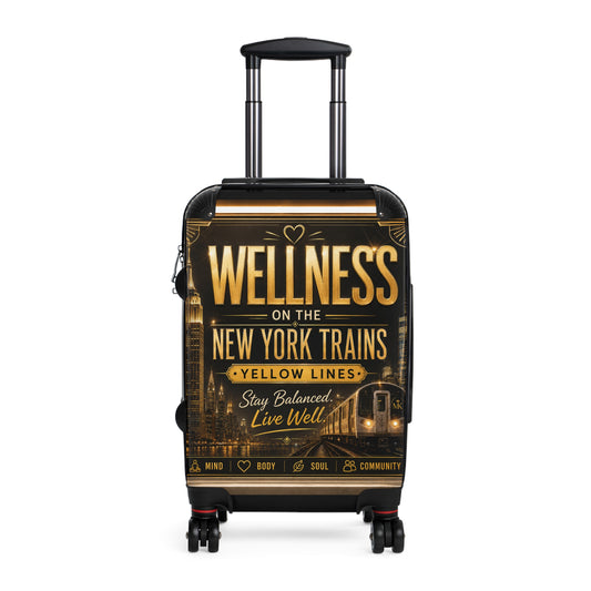 Wellness on the New York Trains Suitcase – Travel Carry-On with Motivational NYC Design Yellow Line
