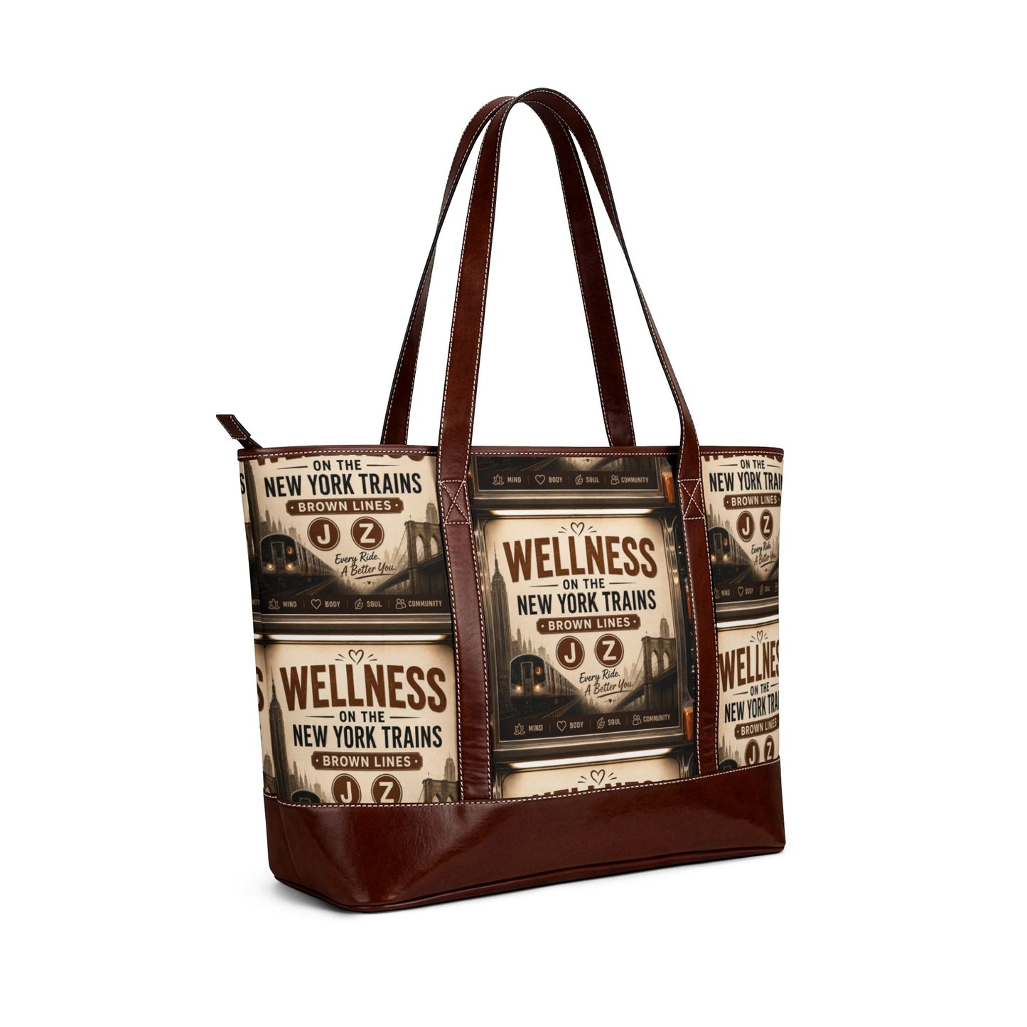 Wellness on the New York Trains Tote Bag — Vintage Subway Poster Shoulder Handbag