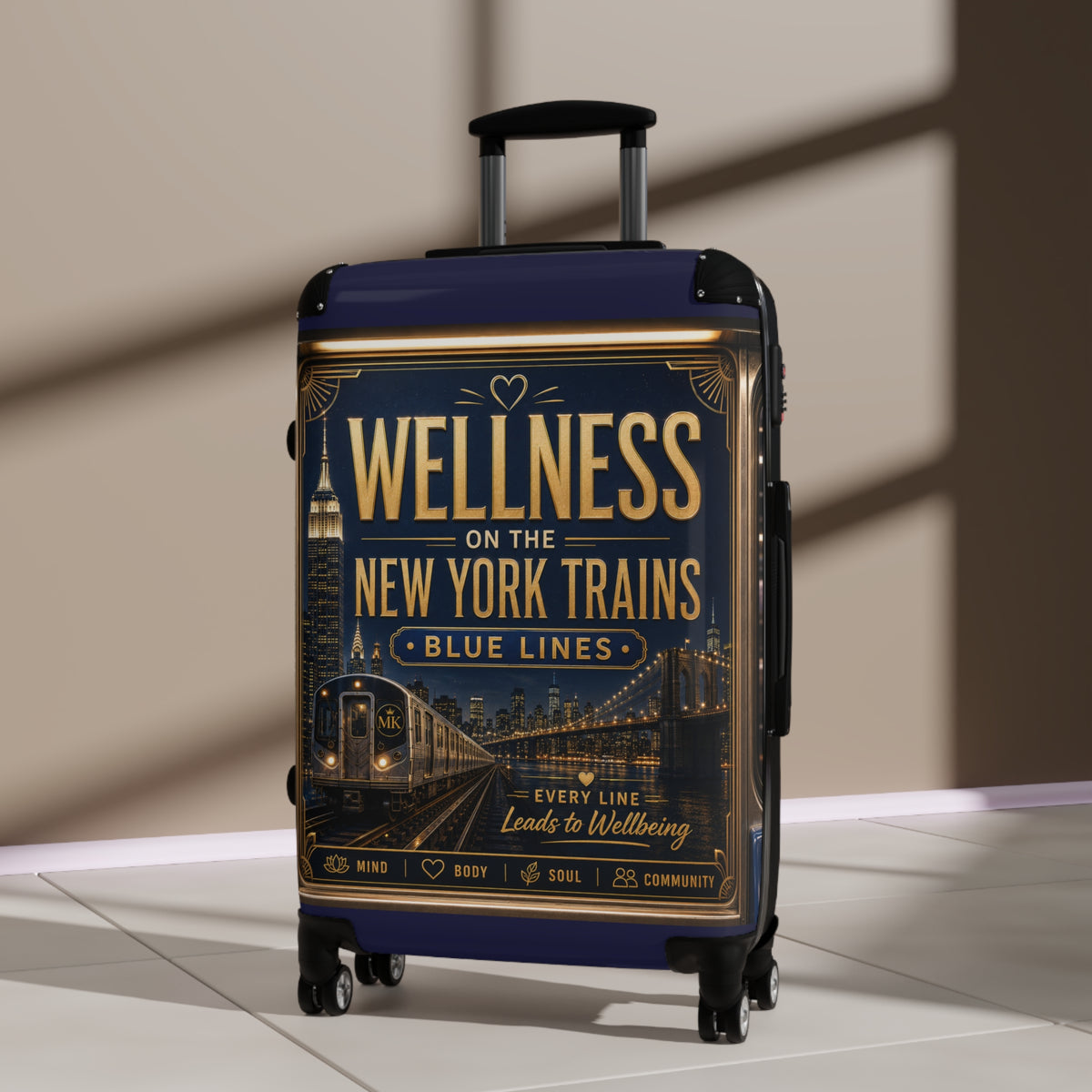 Wellness on the New York Trains Suitcase – Vintage NYC Blue Lines Carry-On