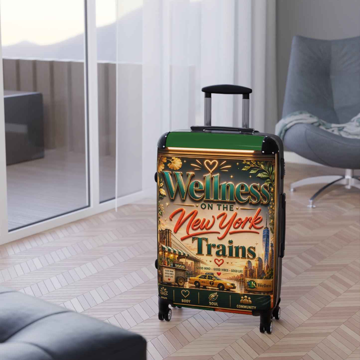 Carry-On Suitcase — "Wellness on the New York Trains" Vintage Travel Luggage