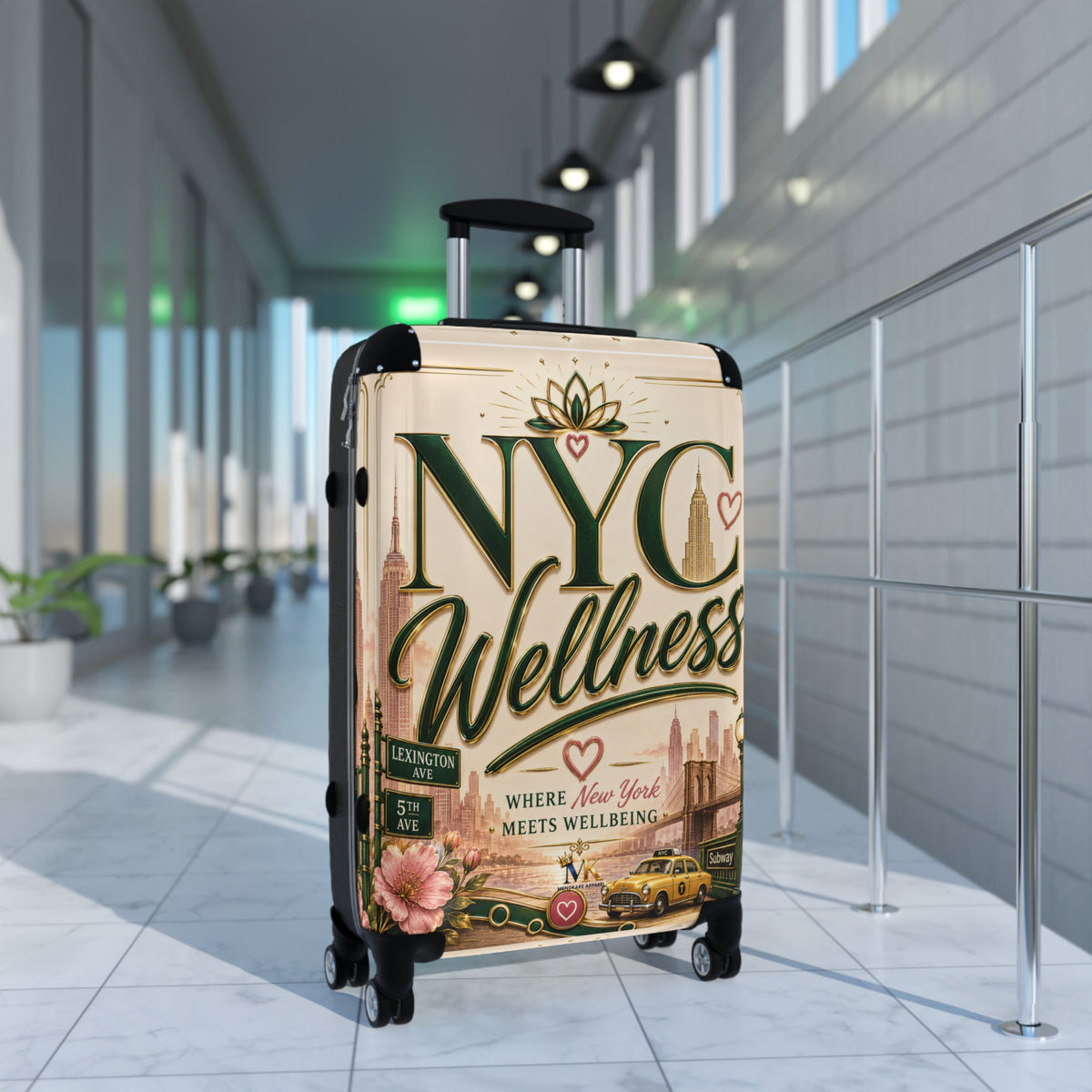 NYC Wellness Carry-On Suitcase — "Where New York Meets Wellbeing" Travel Luggage