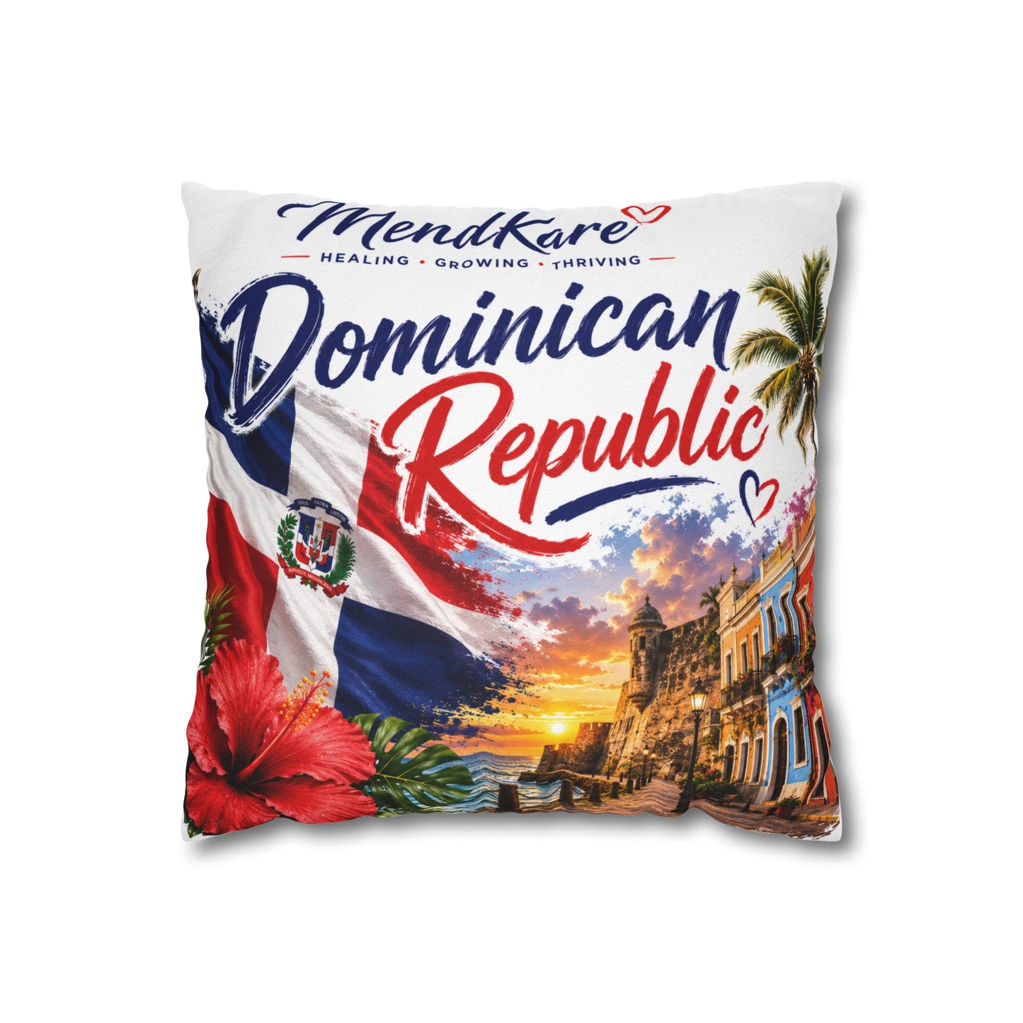 Dominican Republic Decorative Pillowcase – Tropical Flag Sunset Design