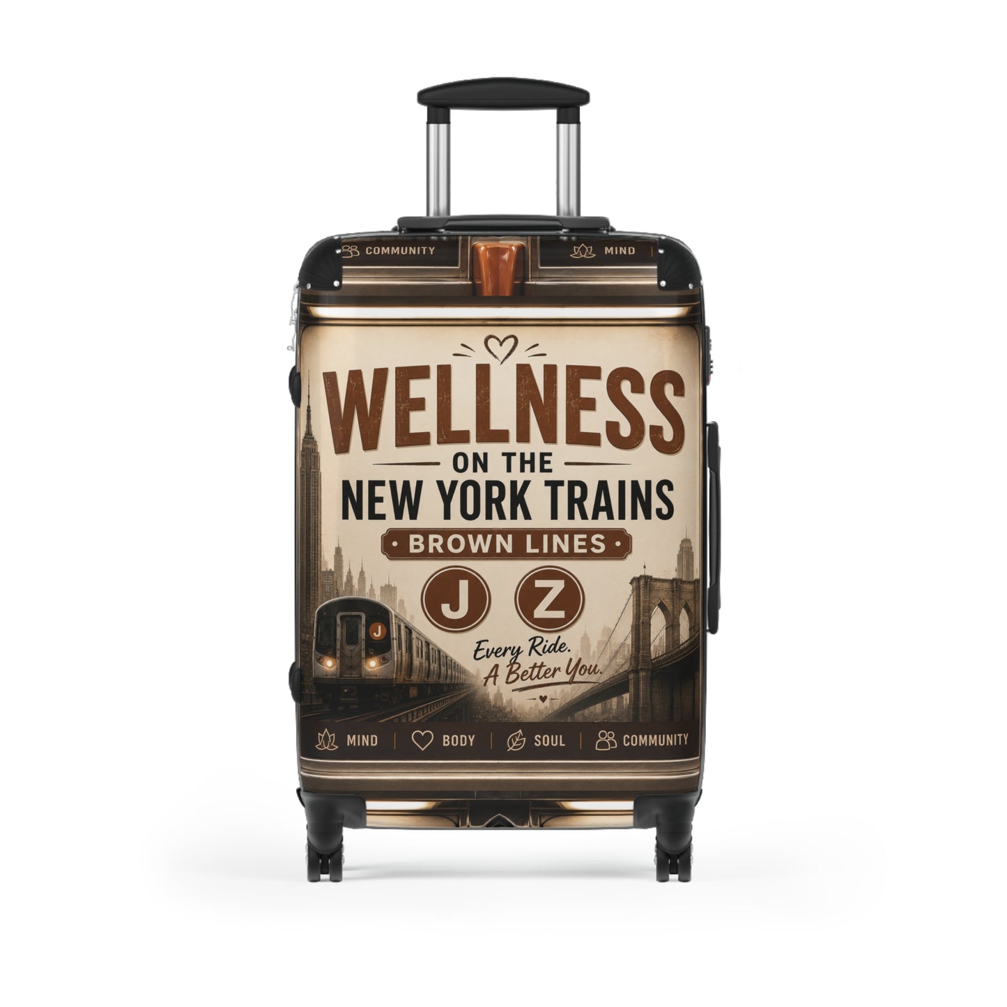 Wellness on the New York Trains Carry-On Suitcase — J/Z Brown Lines Vintage Subway Design