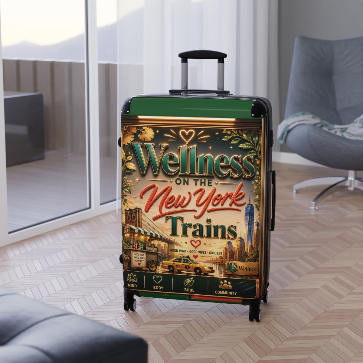 Carry-On Suitcase — "Wellness on the New York Trains" Vintage Travel Luggage